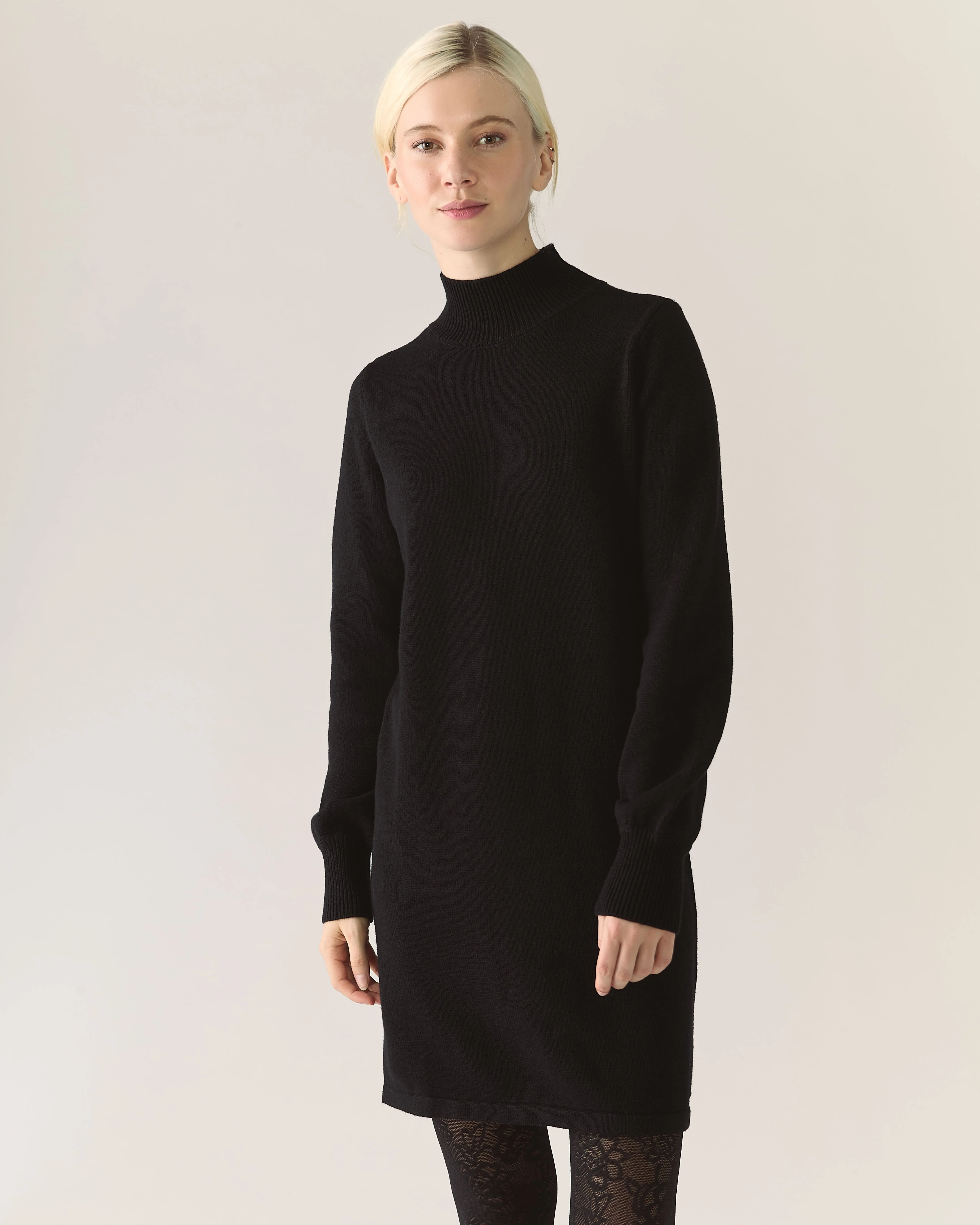 Responsible Merino Funnel Sweater Dress in Black sold by From Rachel