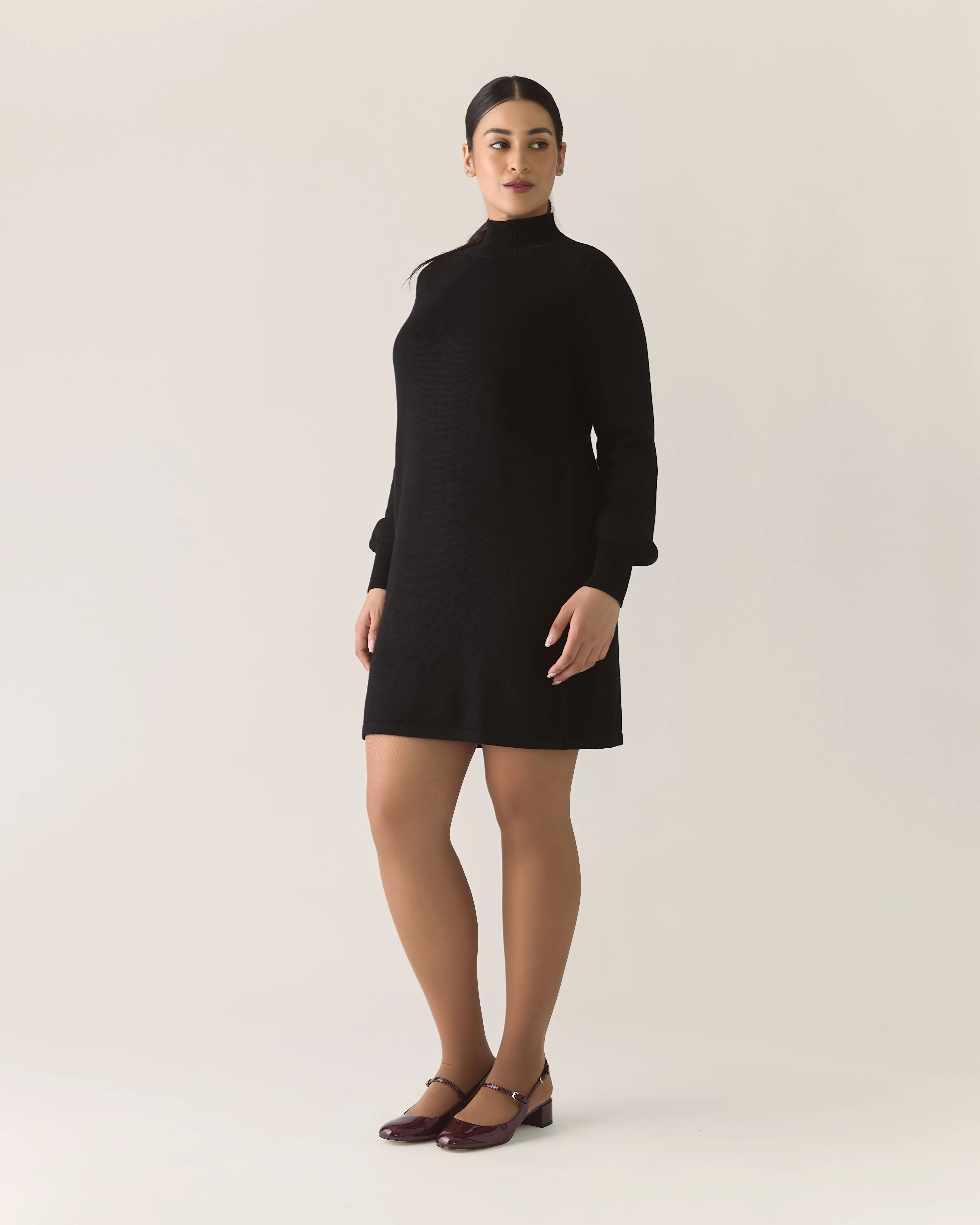 Responsible Merino Funnel Sweater Dress in Black sold by From Rachel product image thumbnail 4