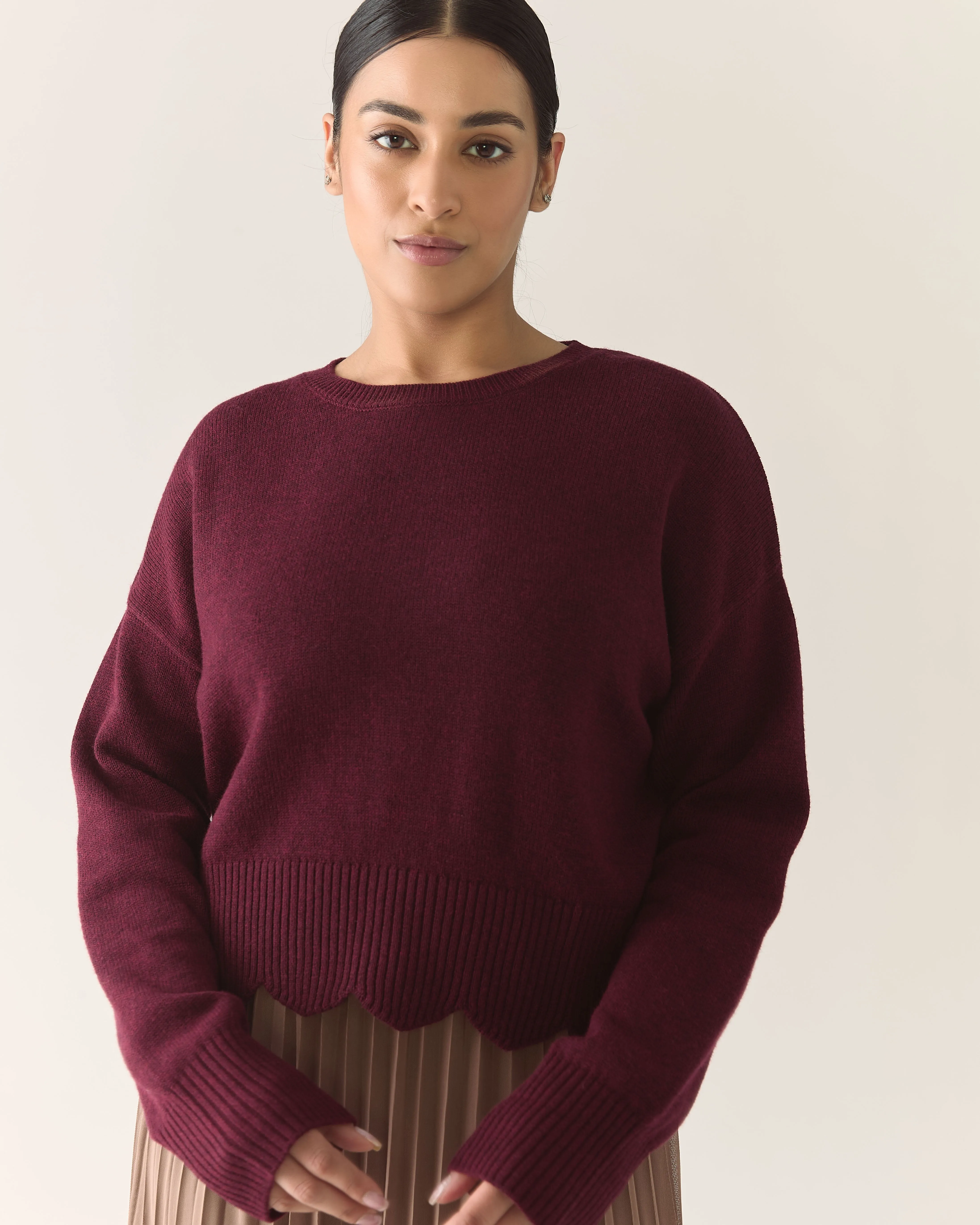 Scalloped Responsible Merino Sweater in Zinfandel sold by From Rachel product image thumbnail 3