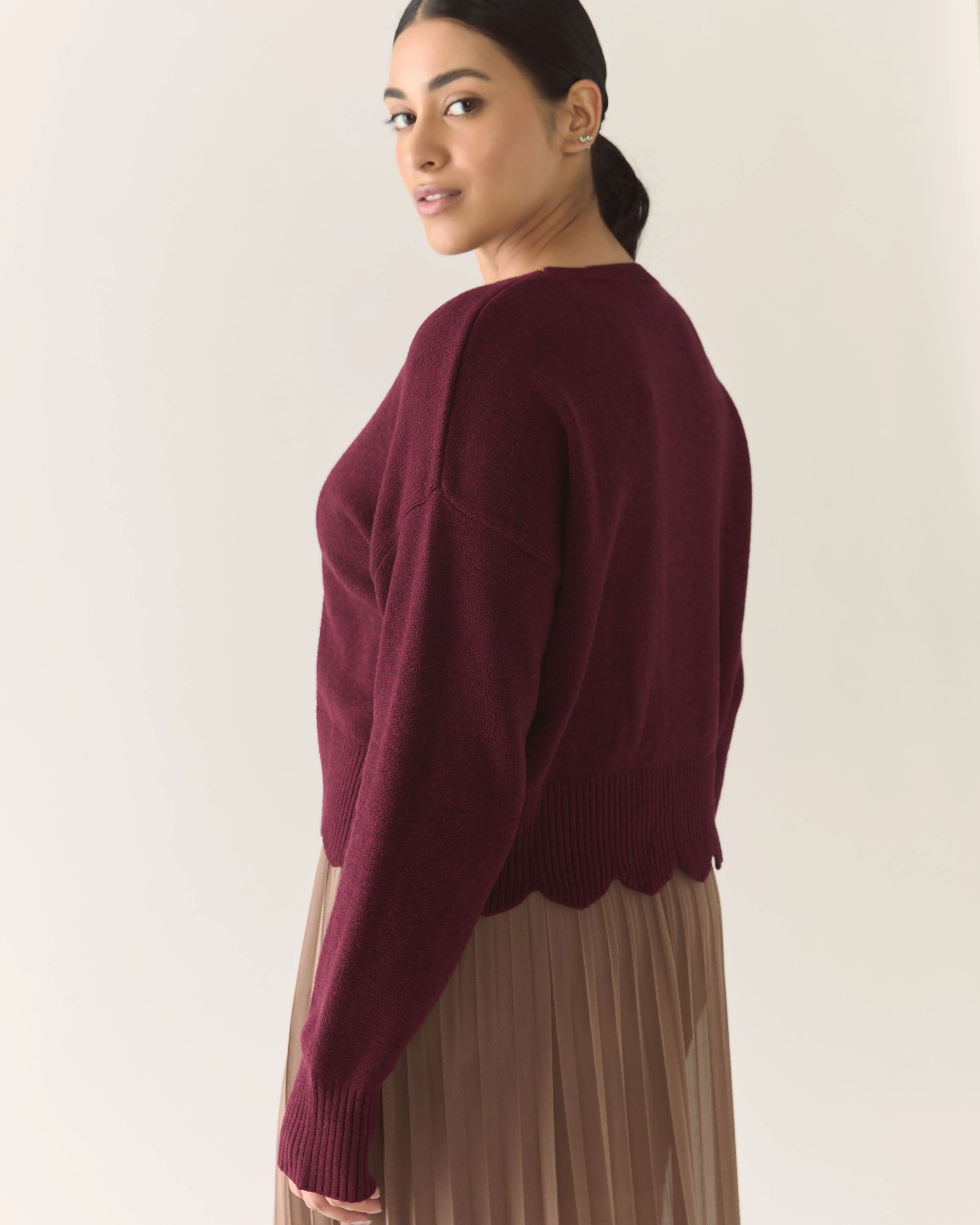 Scalloped Responsible Merino Sweater in Zinfandel sold by From Rachel product image thumbnail 2