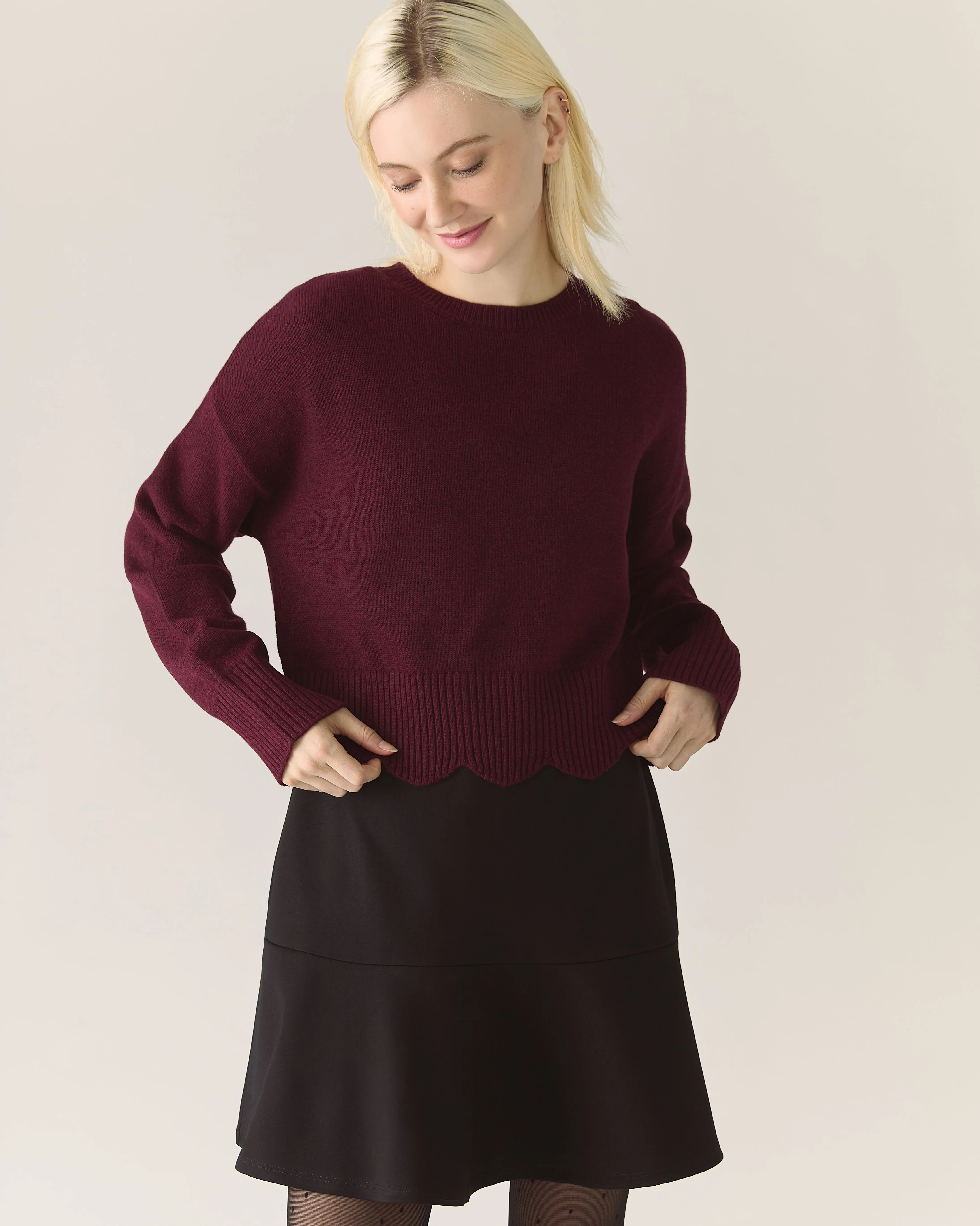 Scalloped Responsible Merino Sweater in Zinfandel sold by From Rachel product image thumbnail 4