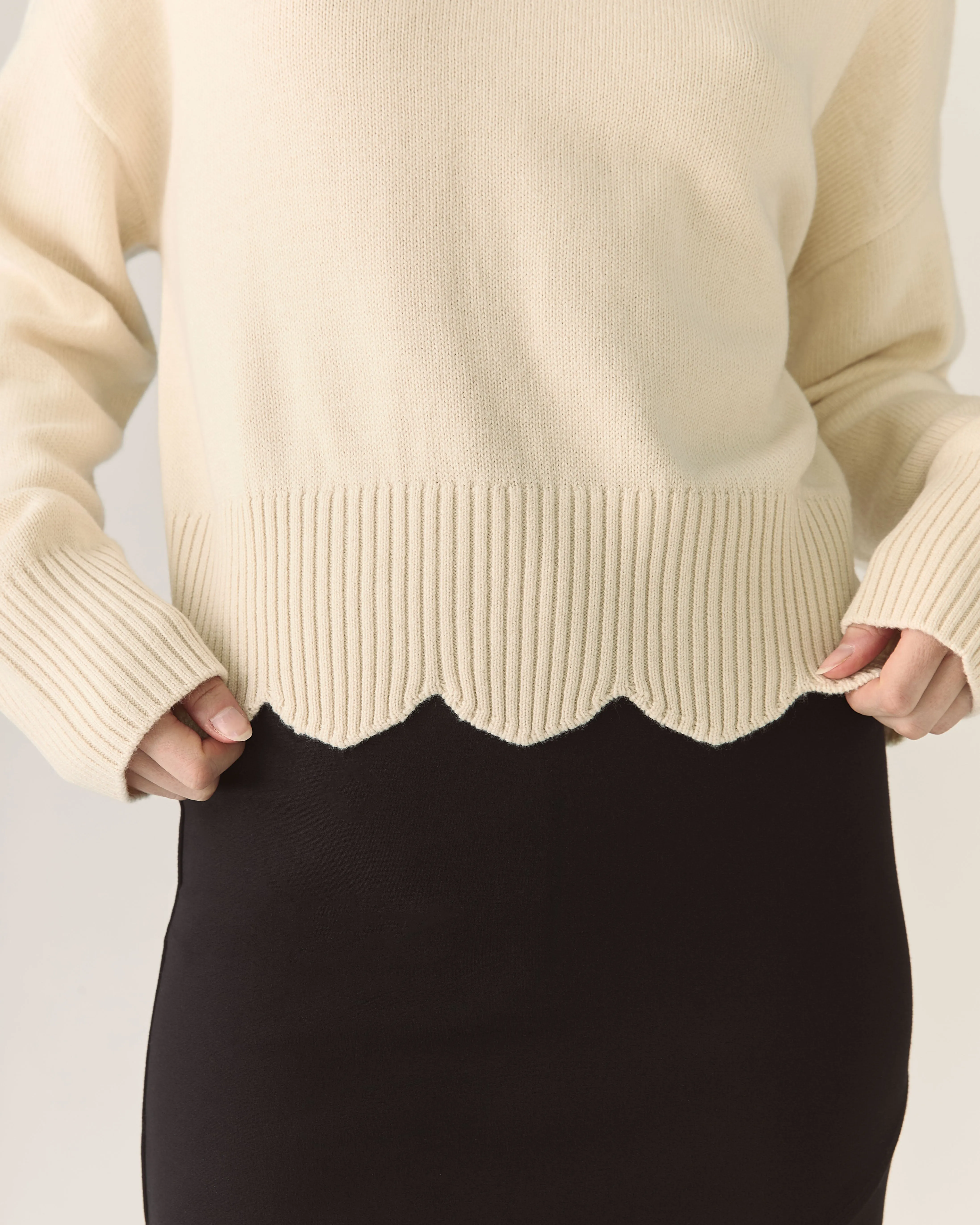 Scalloped Responsible Merino Sweater in Whipped cream sold by From Rachel product image thumbnail 3