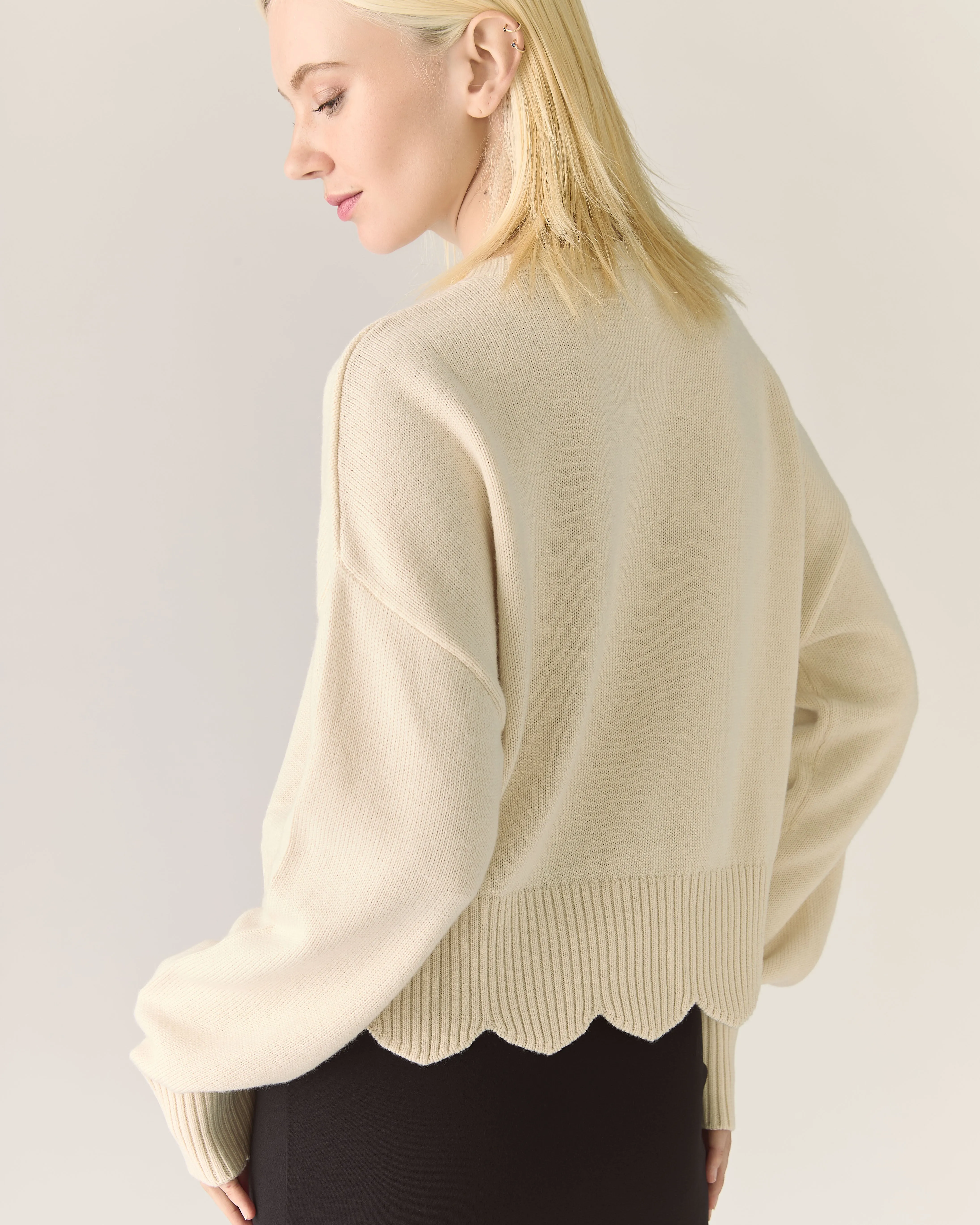 Scalloped Responsible Merino Sweater in Whipped cream sold by From Rachel product image thumbnail 2