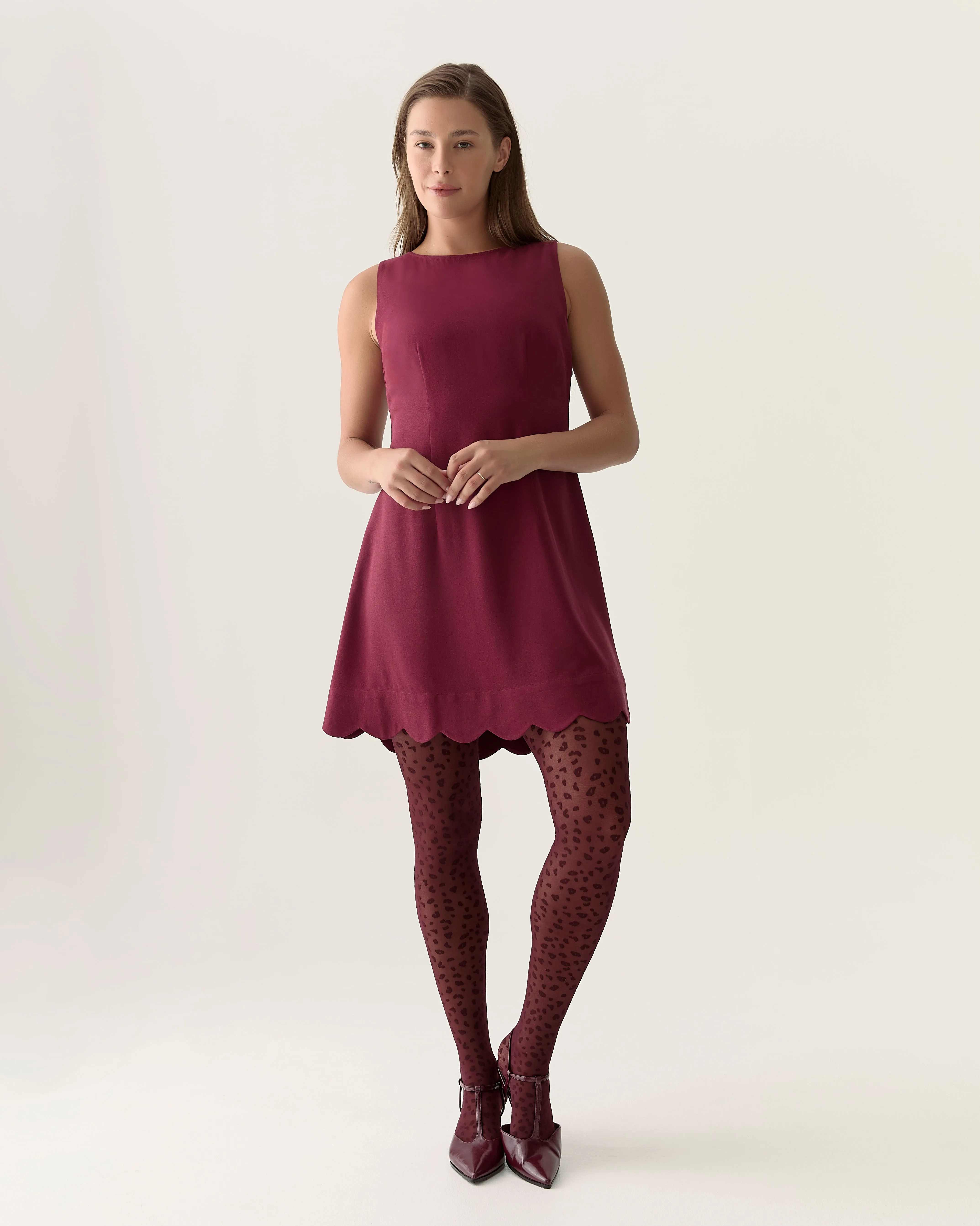 Scalloped sleeveless dress in Zinfandel sold by From Rachel product image thumbnail 3