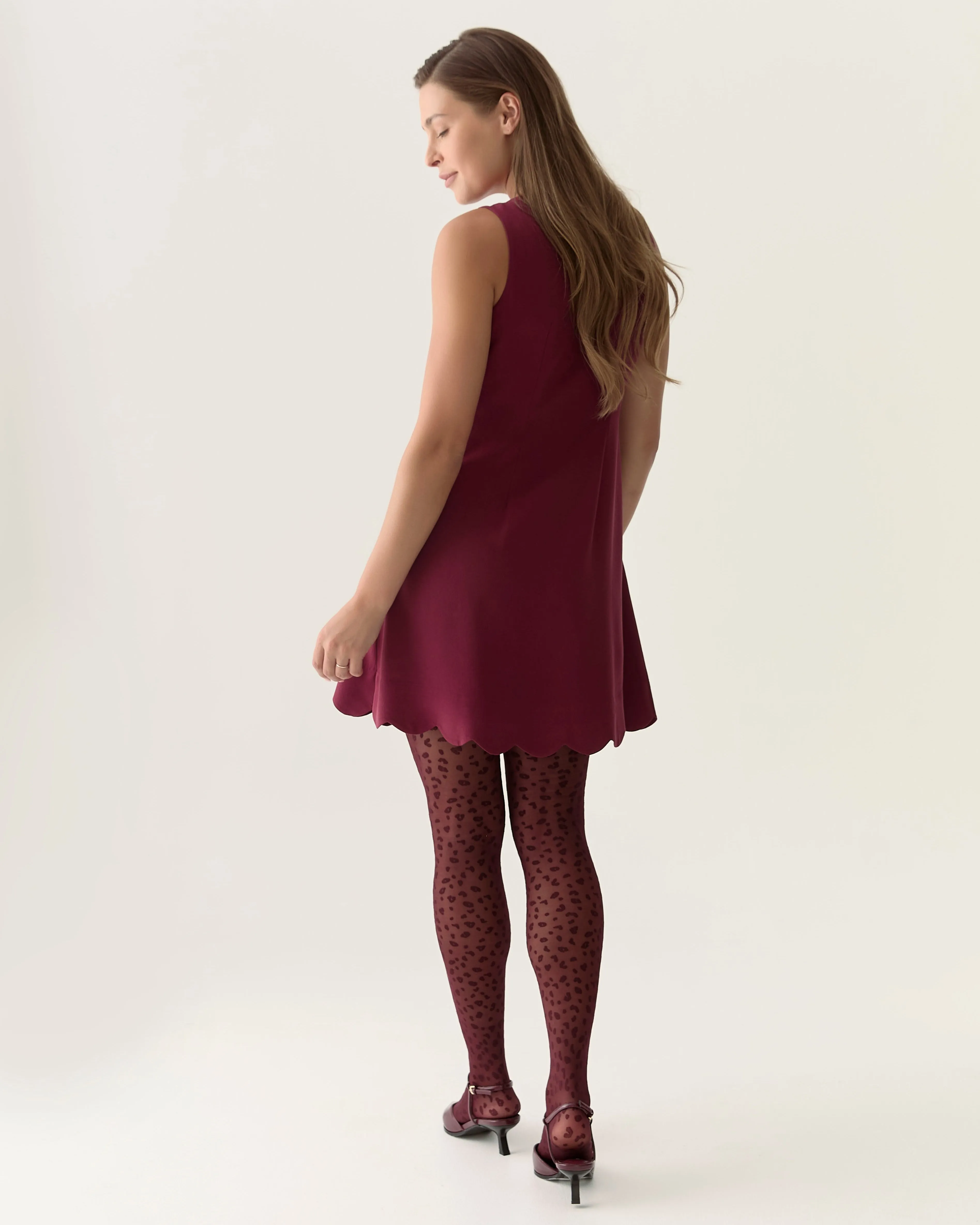 Scalloped sleeveless dress in Zinfandel sold by From Rachel