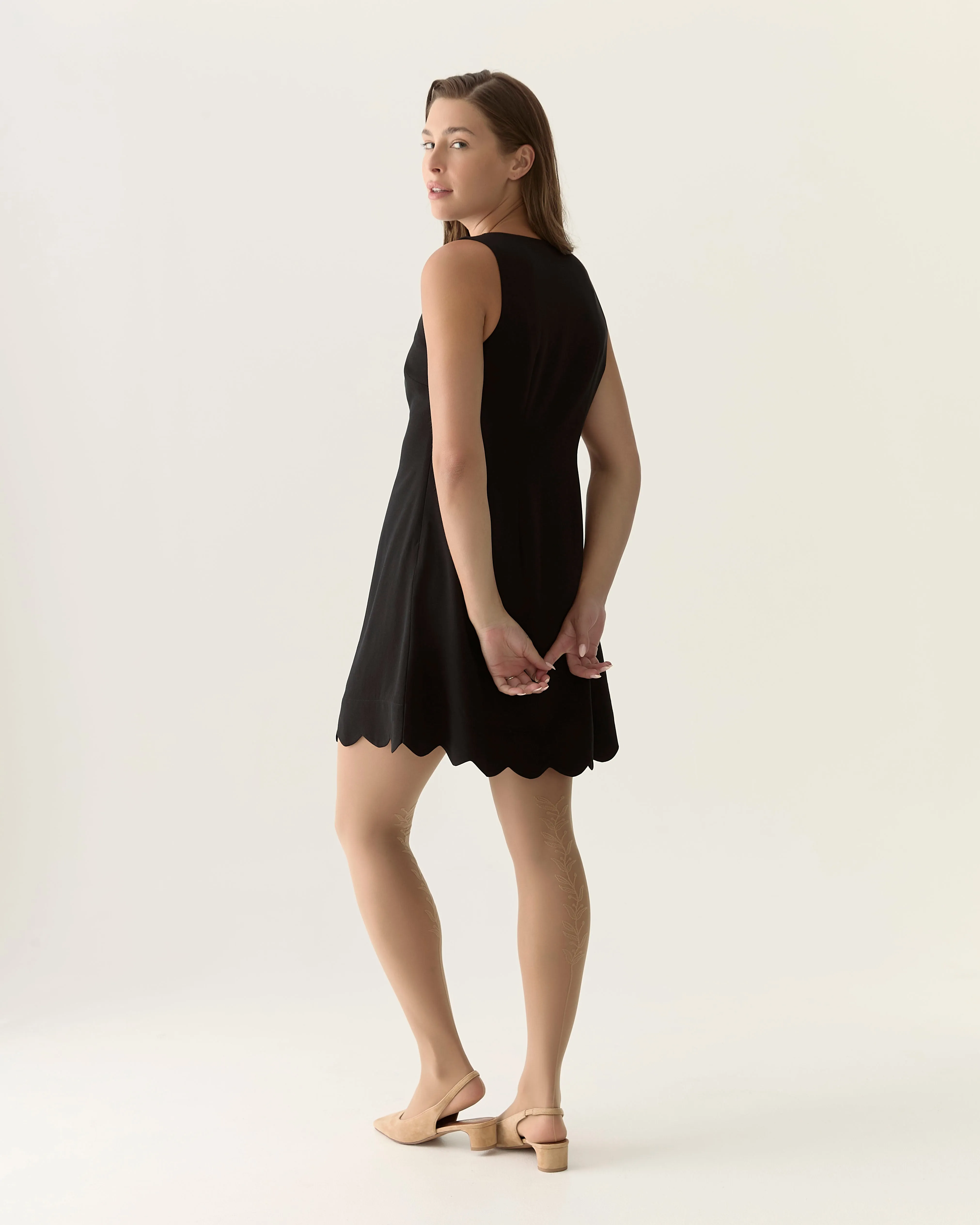 Scalloped sleeveless dress in Black sold by From Rachel product image thumbnail 5