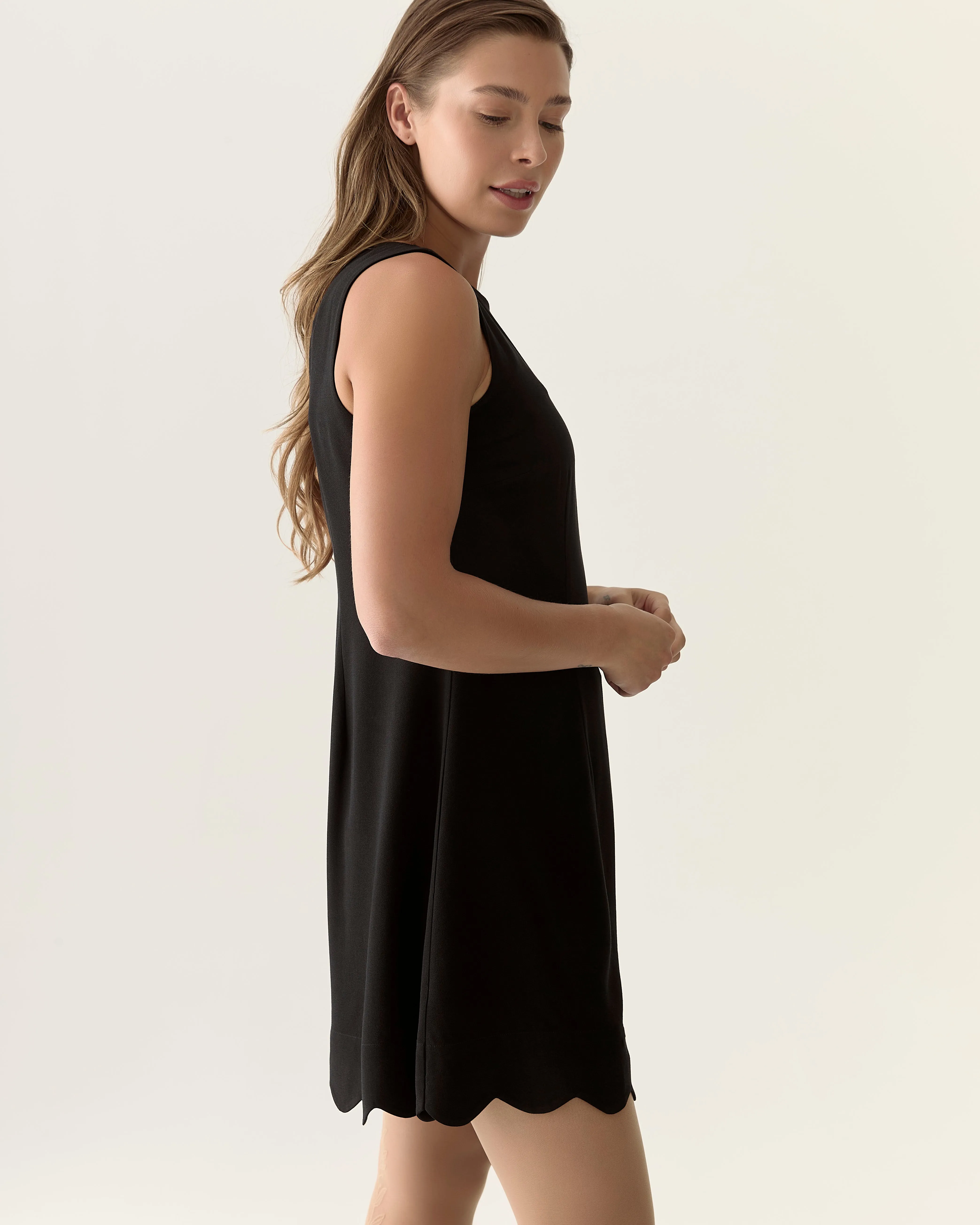 Scalloped sleeveless dress in Black sold by From Rachel