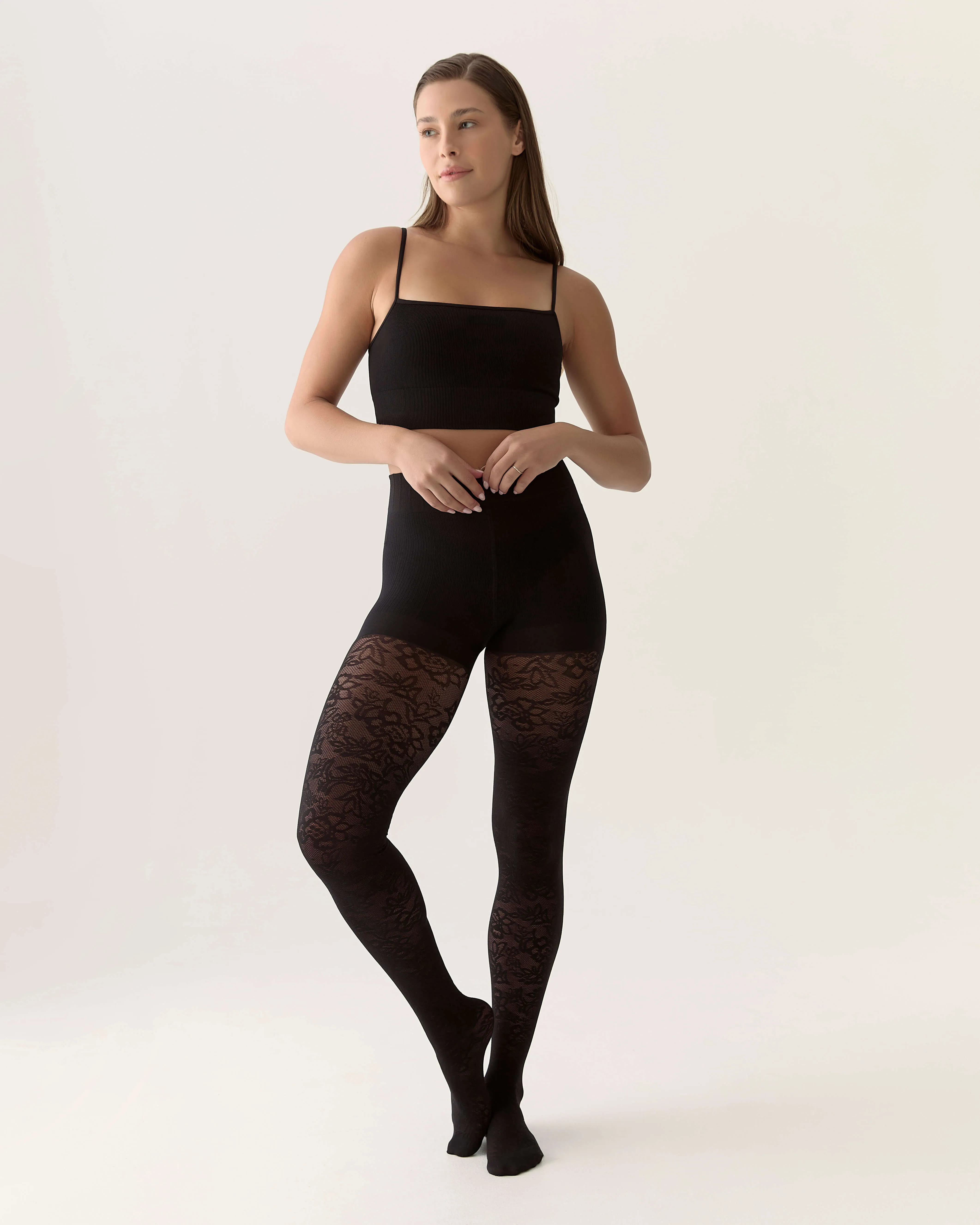 Floral Lace Contour Shaping Tights in Black sold by From Rachel product image thumbnail 2