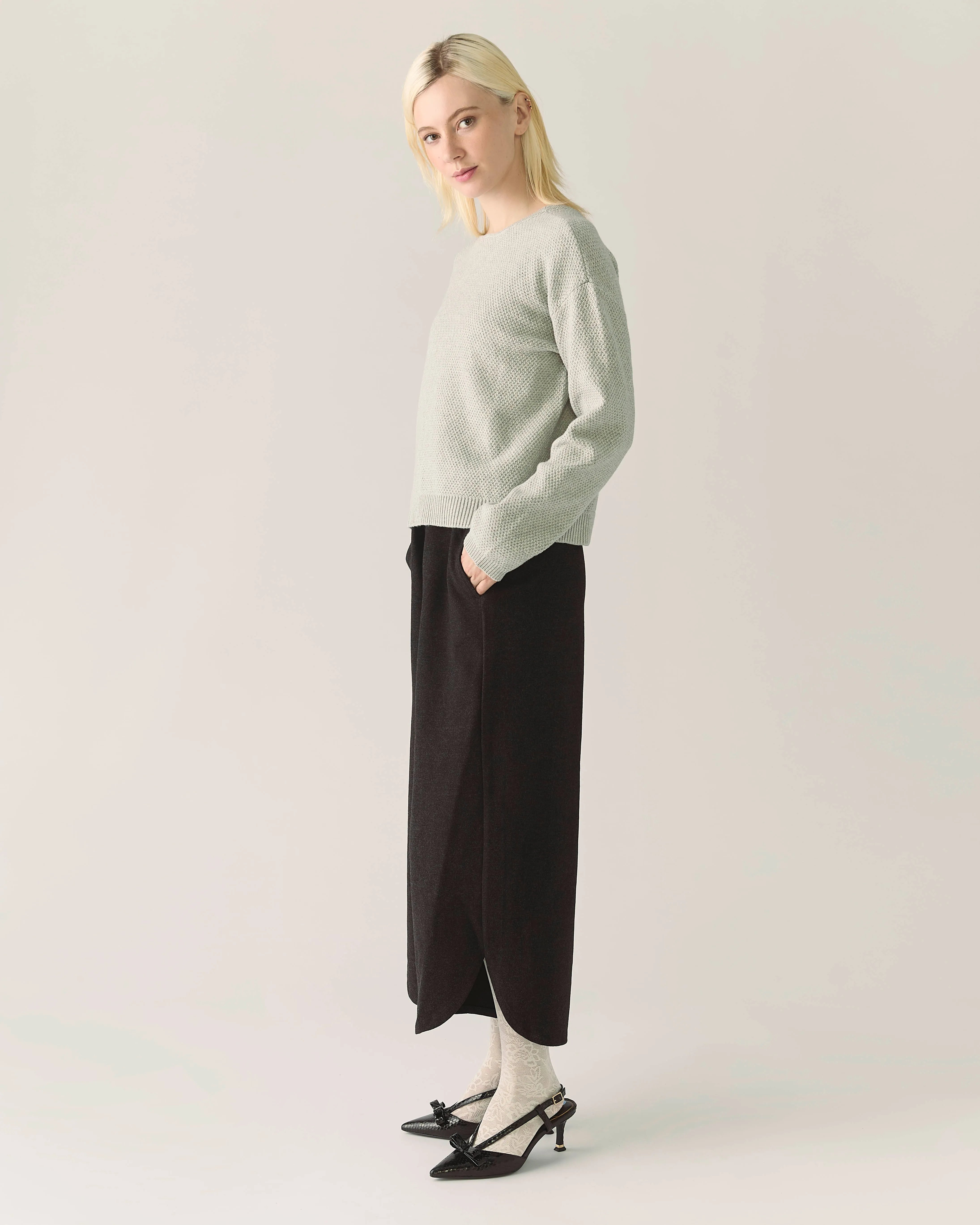 Tulip Hem Brushed Knit Pant in Charcoal Mix sold by From Rachel product image thumbnail 3