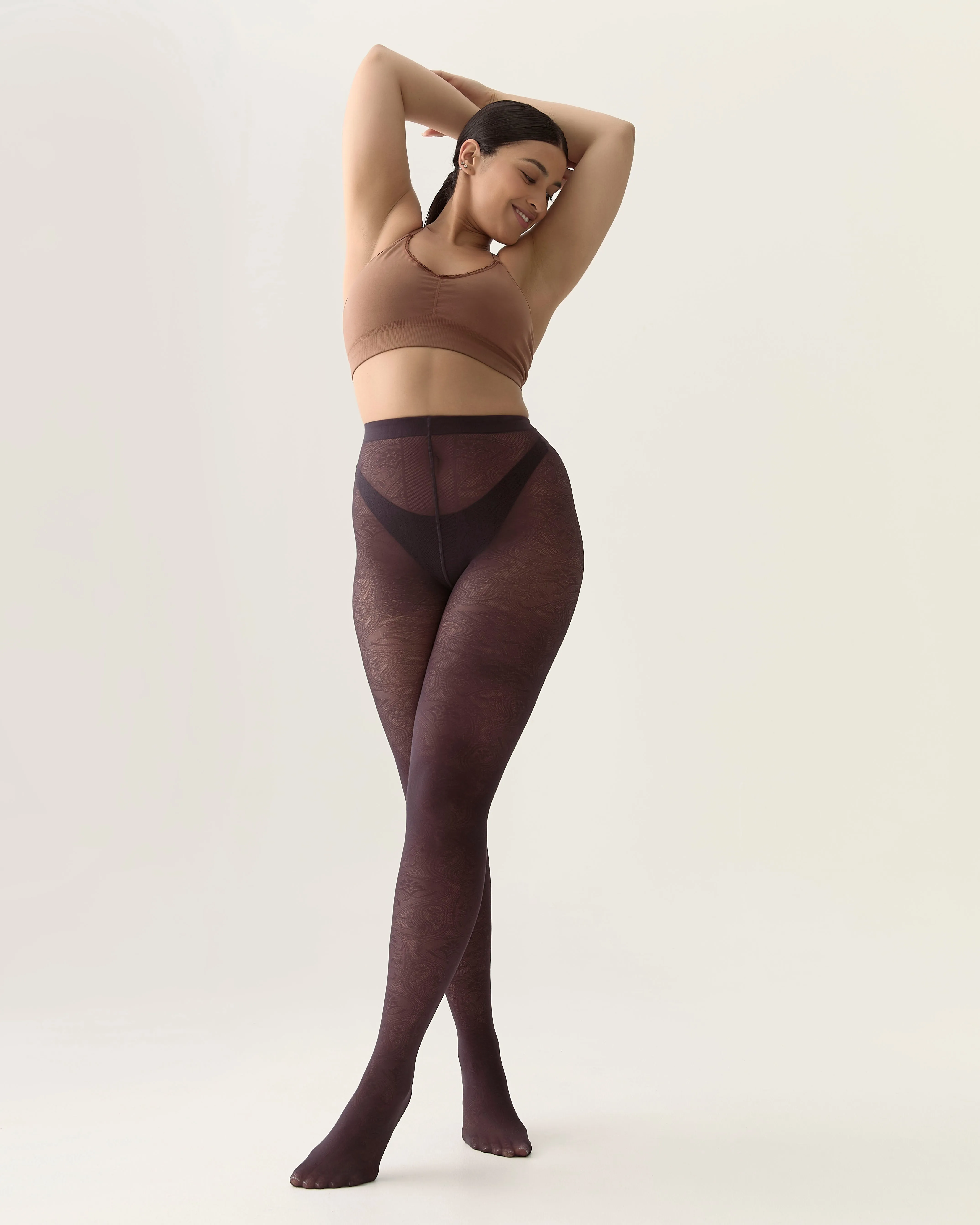 Paisley Contour Shaping Tights in Fig sold by From Rachel product image thumbnail 4