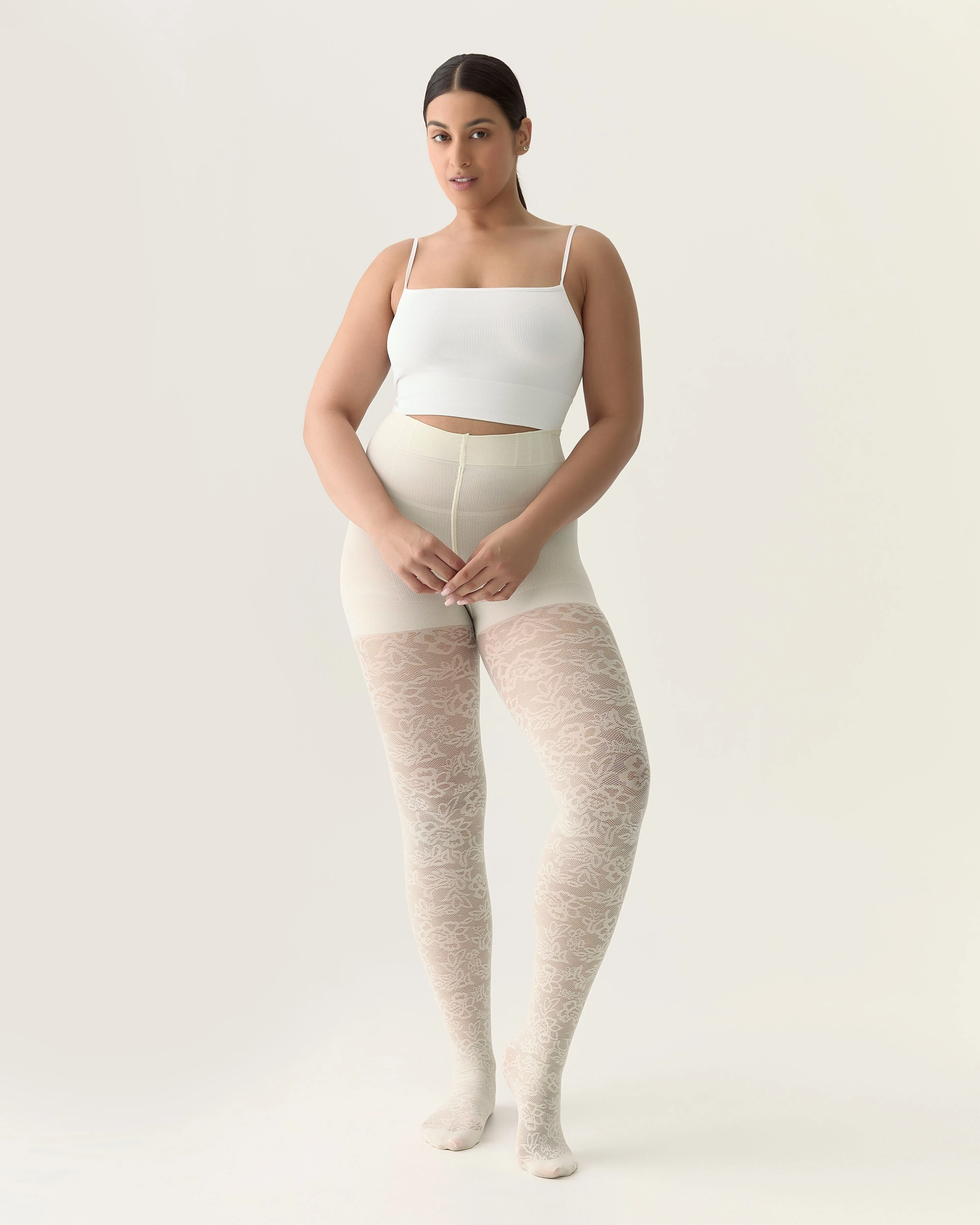 Floral Lace Contour Shaping Tights in Creamy White sold by From Rachel product image thumbnail 2
