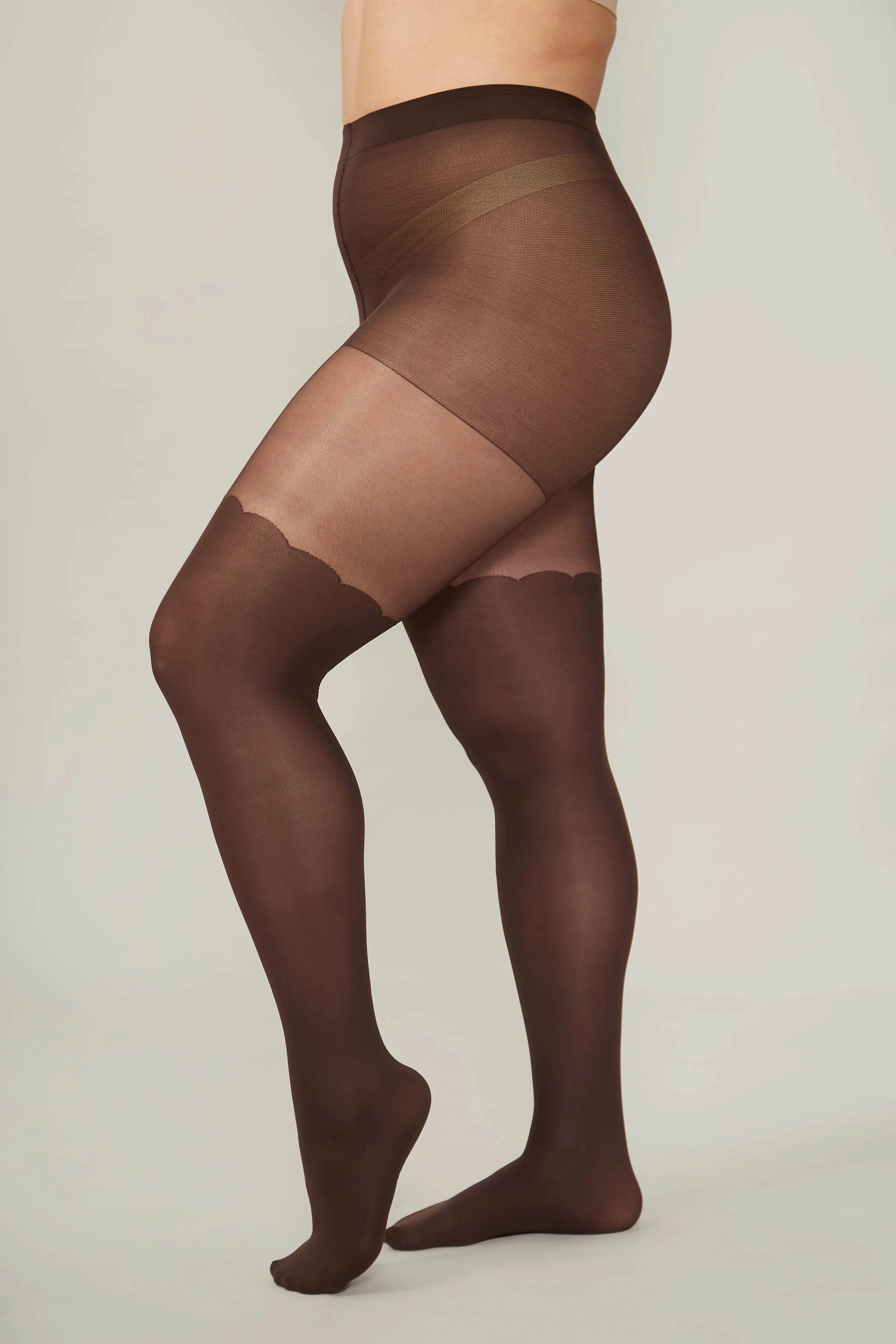 Scalloped Over-the-Knee Tights in Dark Chocolate sold by From Rachel