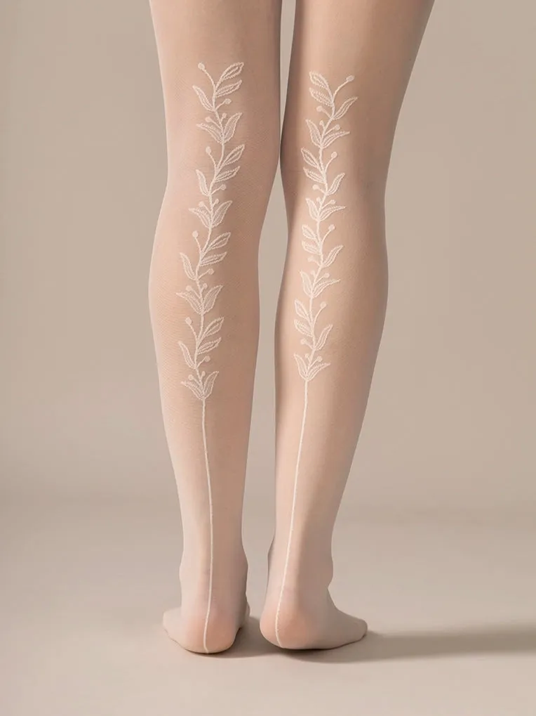 Back Vine Sheer Tights 30D in Creamy White sold by From Rachel