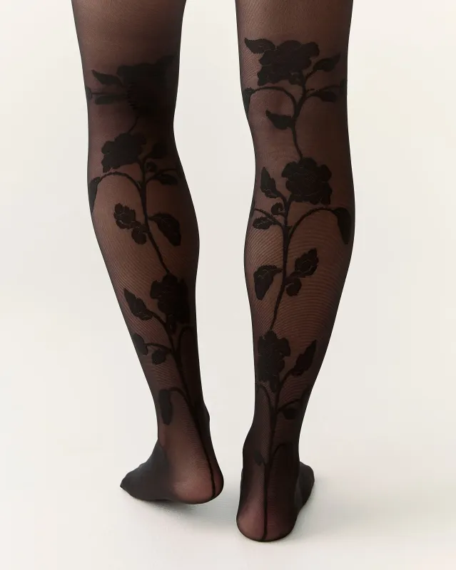 Back Flower Contour Shaping Tights in Black made by From Rachel