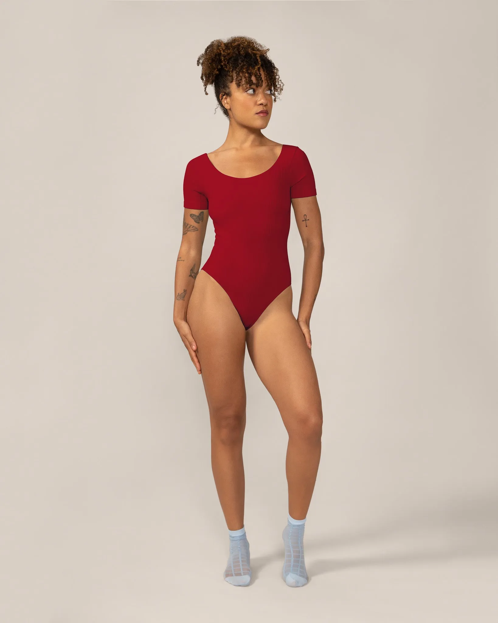 Seamless Wide Rib T-Bodysuit in Magnolia sold by From Rachel product image thumbnail 3