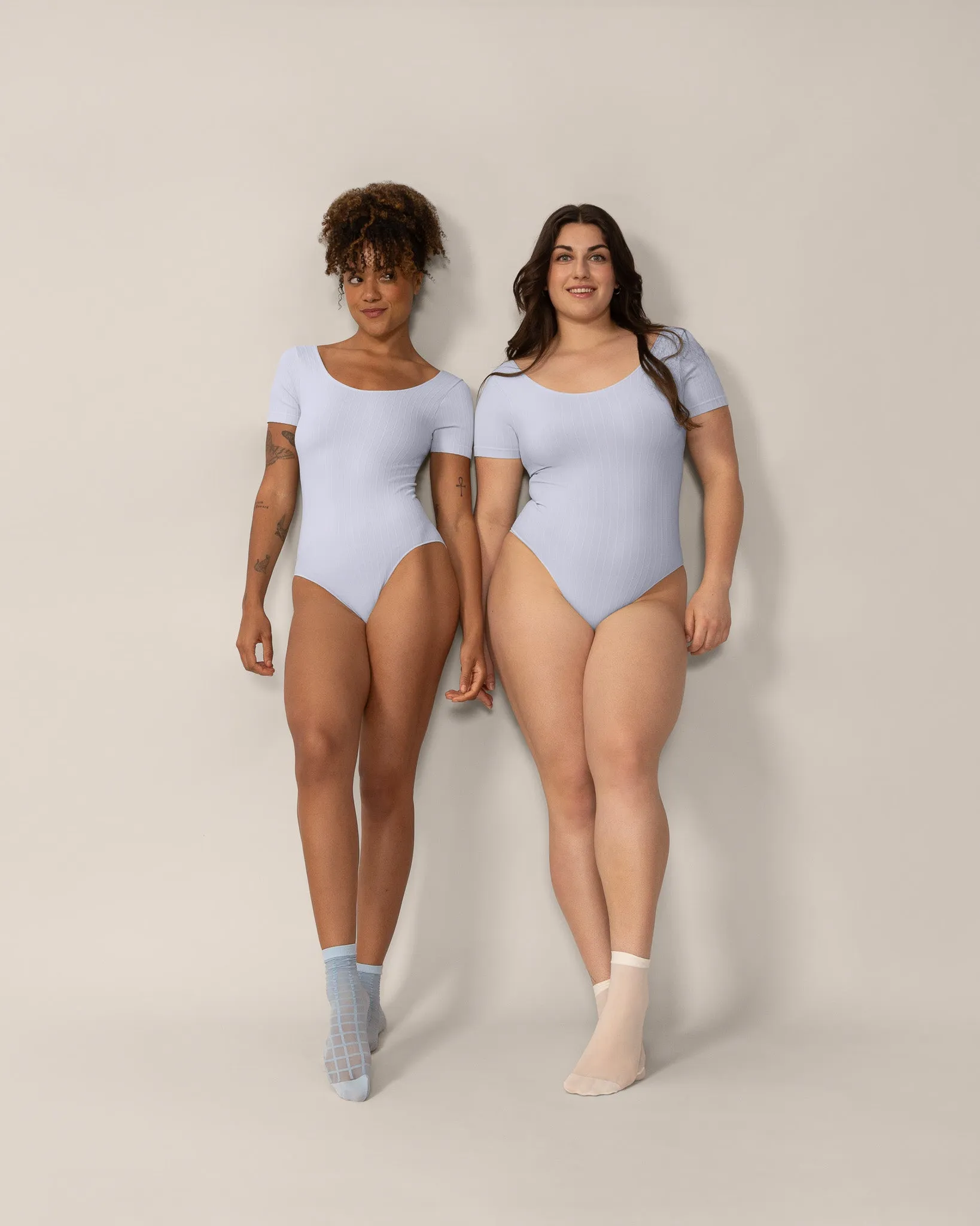 Seamless Wide Rib T-Bodysuit in Pastel Blue sold by From Rachel