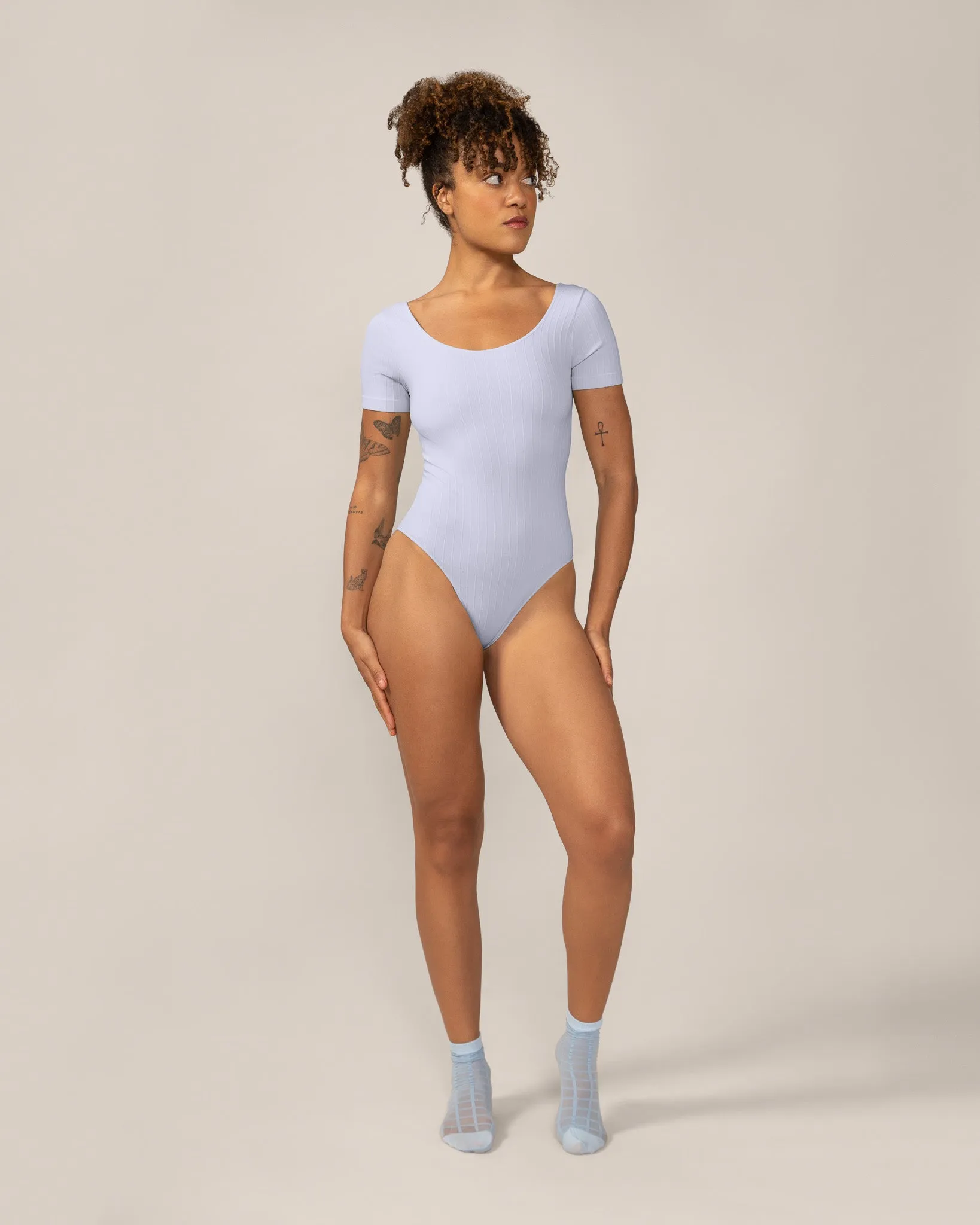 Seamless Wide Rib T-Bodysuit in Pastel Blue sold by From Rachel product image thumbnail 5