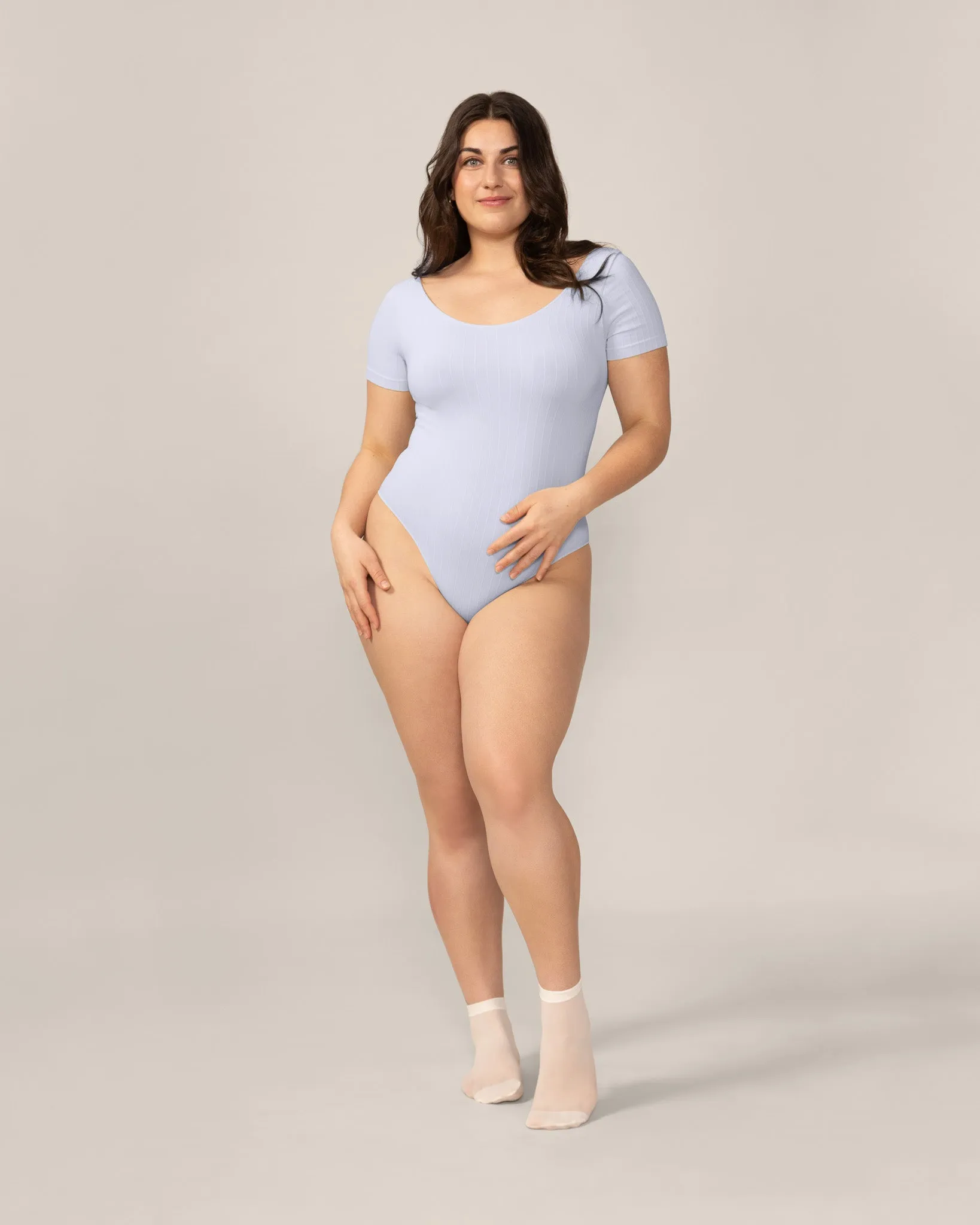 Seamless Wide Rib T-Bodysuit in Pastel Blue sold by From Rachel product image thumbnail 4