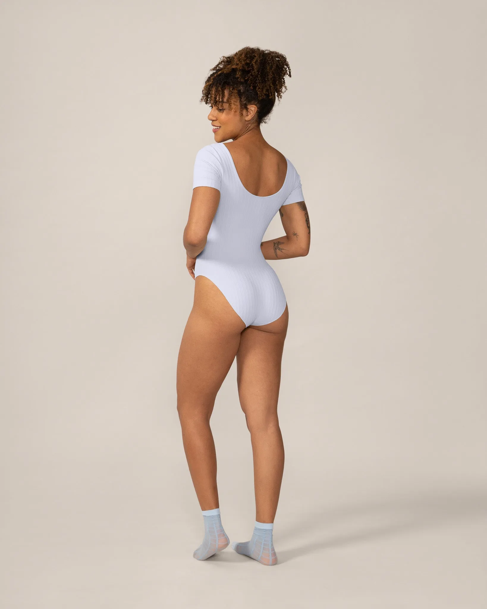 Seamless Wide Rib T-Bodysuit in Pastel Blue sold by From Rachel product image thumbnail 2