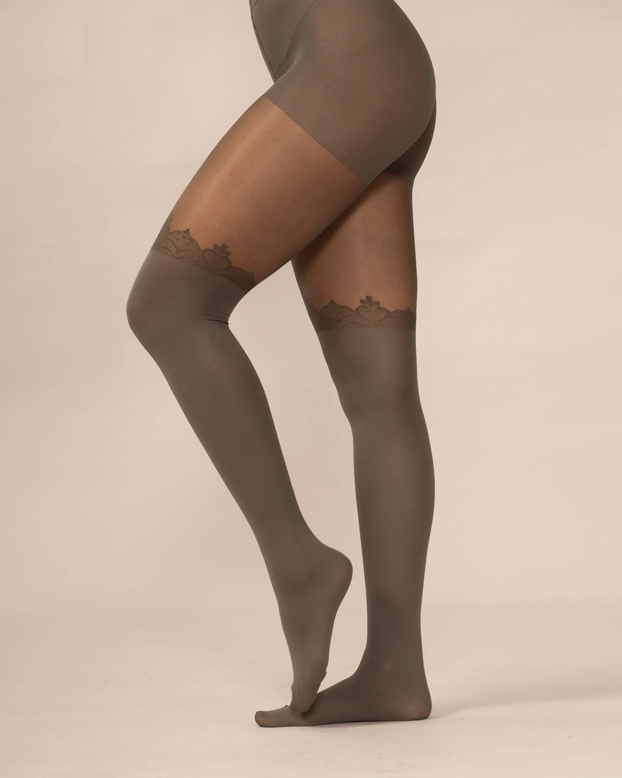 Lace Crown Over-the-Knee Tights in Olive sold by From Rachel product image thumbnail 2