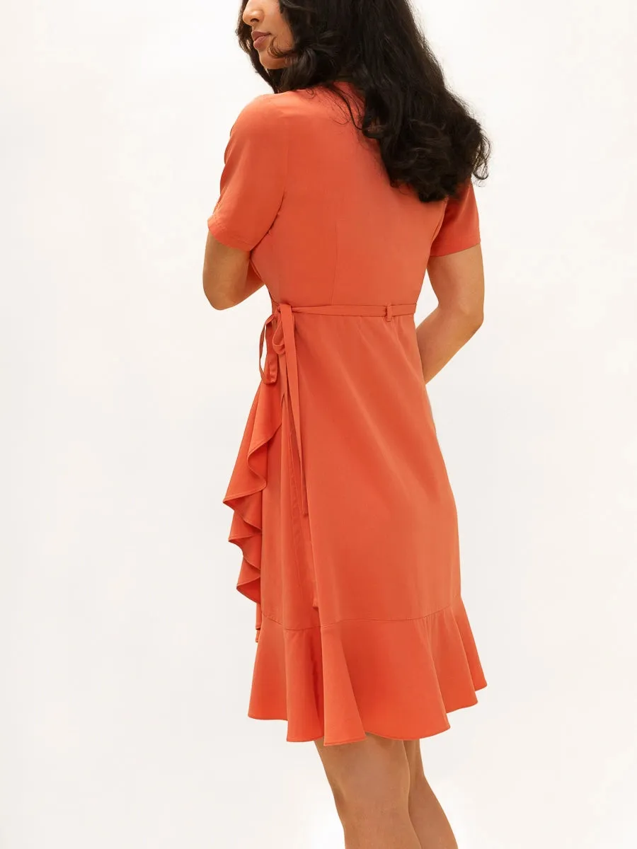 Carmen Ruffle Wrap Dress in Orange Spritz sold by From Rachel product image thumbnail 3