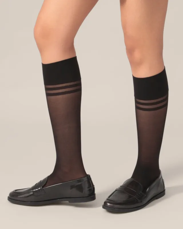 Double Stripe Knee High Socks in Black made by From Rachel