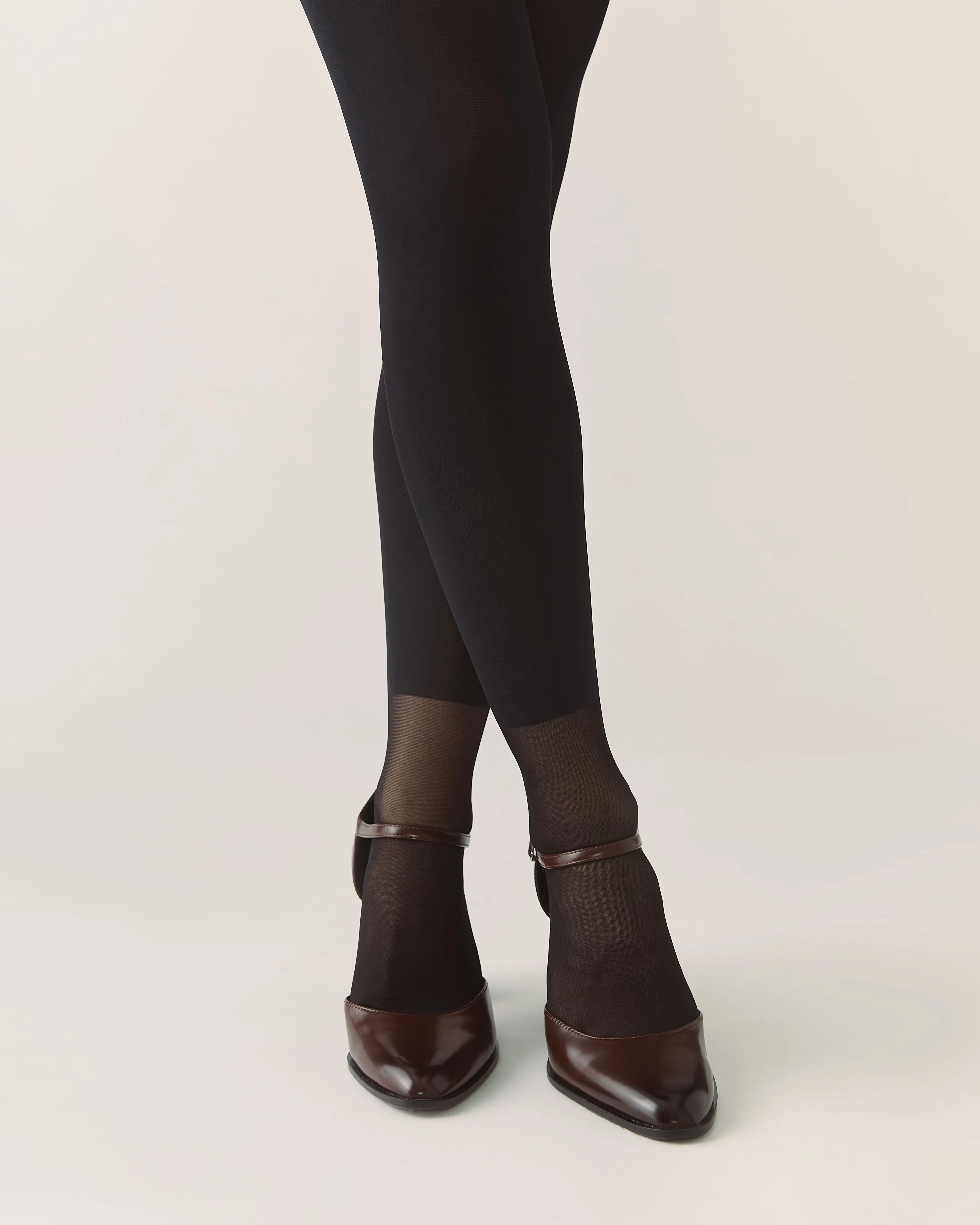 Legging Look Contour shaping Sheer Foot Tights in Black sold by From Rachel