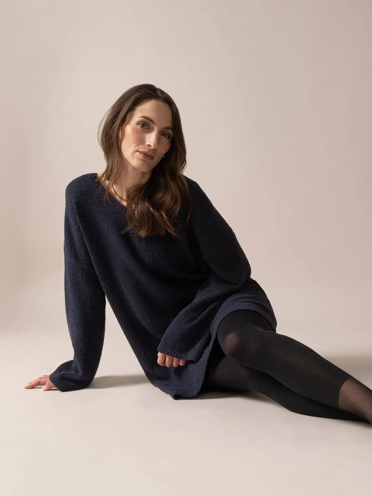 Bouclé Knit Long Sweater in Midnight Blue sold by From Rachel