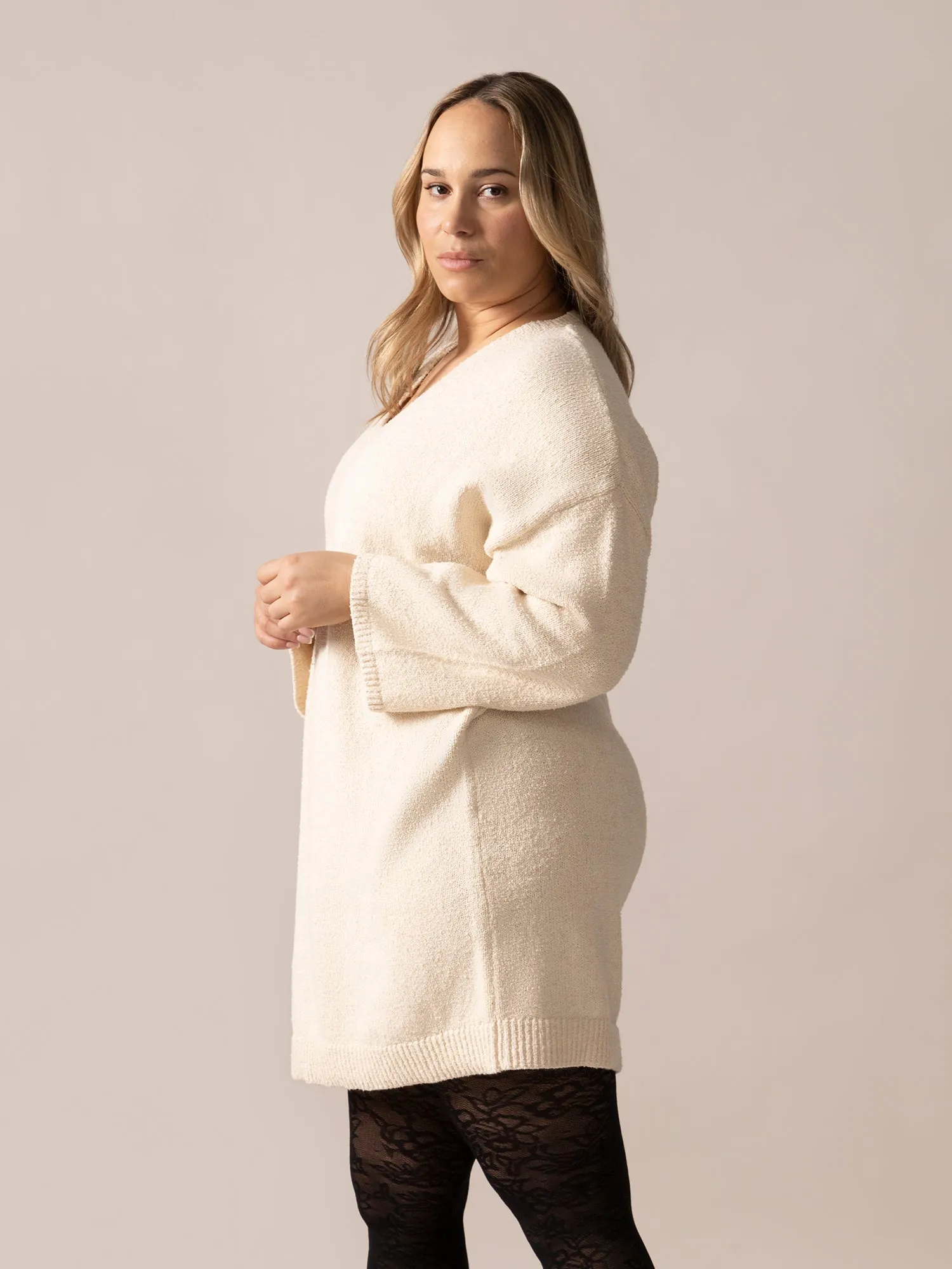 Bouclé Knit Long Sweater in Almond sold by From Rachel