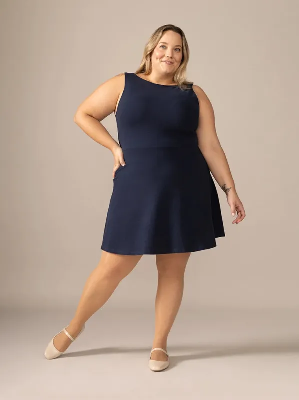 Sleeveless Fit And Flare Knit OTK Dress in Midnight Blue made by From Rachel