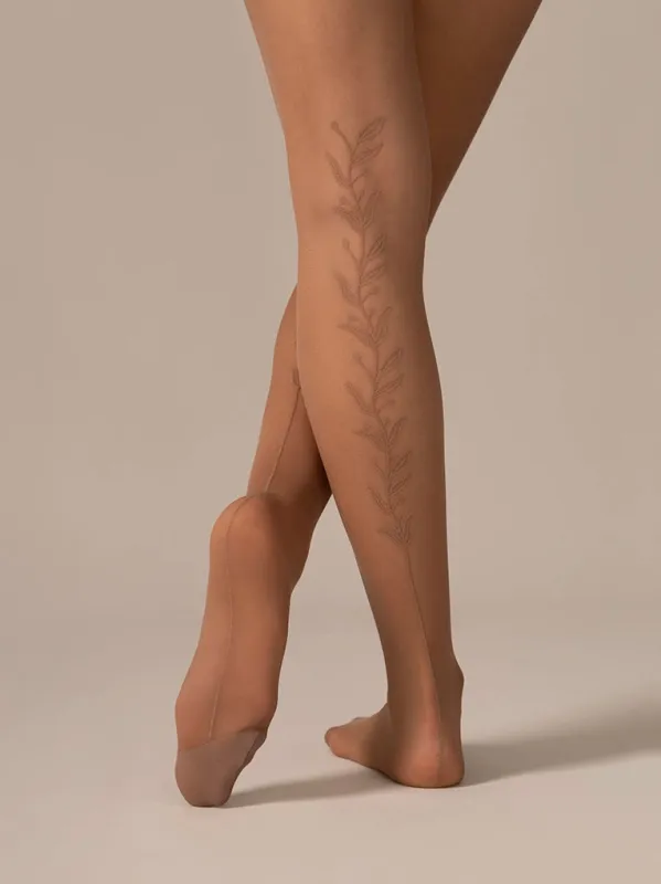 Back Vine Sheer Tights 30D in Coffee made by From Rachel