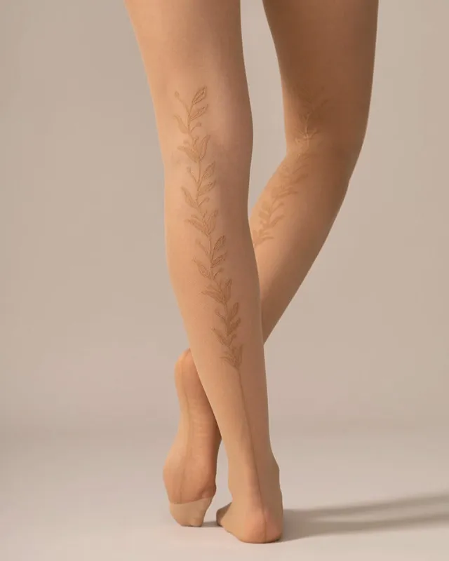 Back Vine Sheer Tights 30D in Dune made by From Rachel