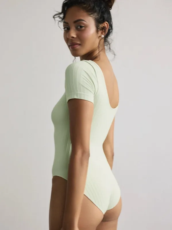 Seamless Wide Rib T-Bodysuit in Pistachio Milk made by From Rachel