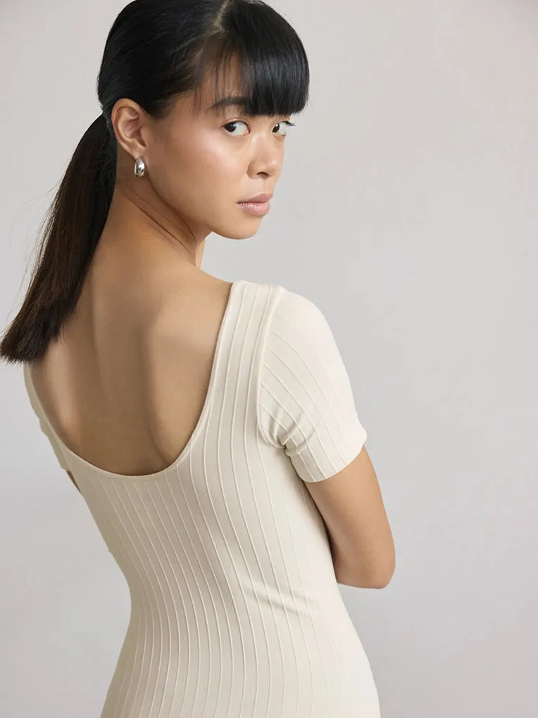Seamless Wide Rib T-Bodysuit in Chantilly sold by From Rachel