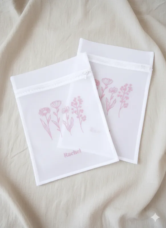 Eco Pink Flowers Print Wash Bag (2 pack) made by From Rachel