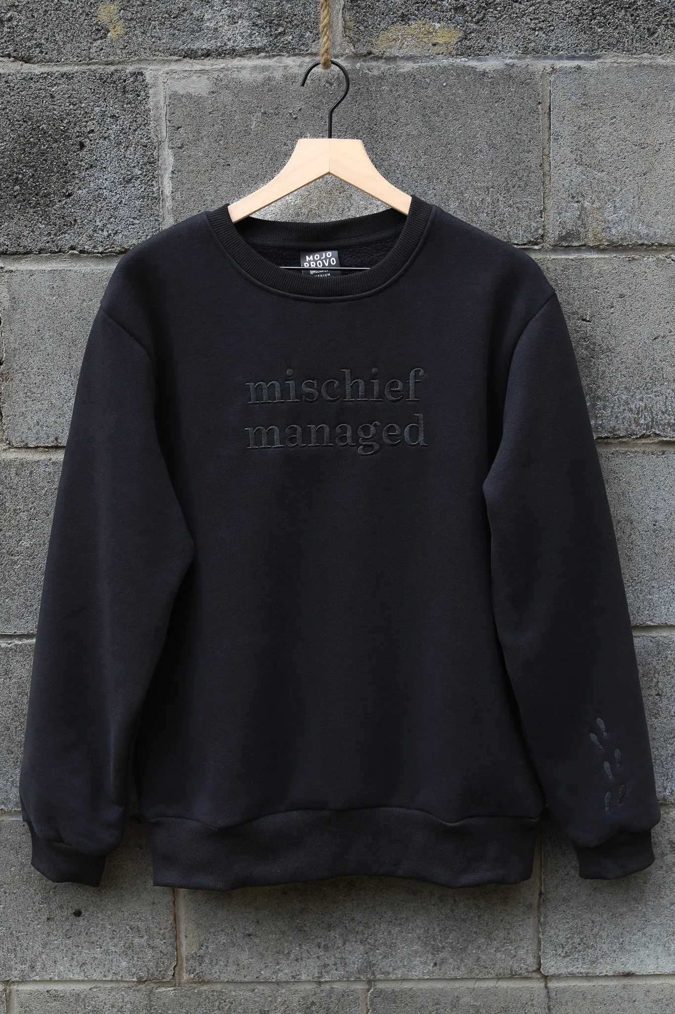 Black on Black Mischief Managed Crew sold by Mojo Provo