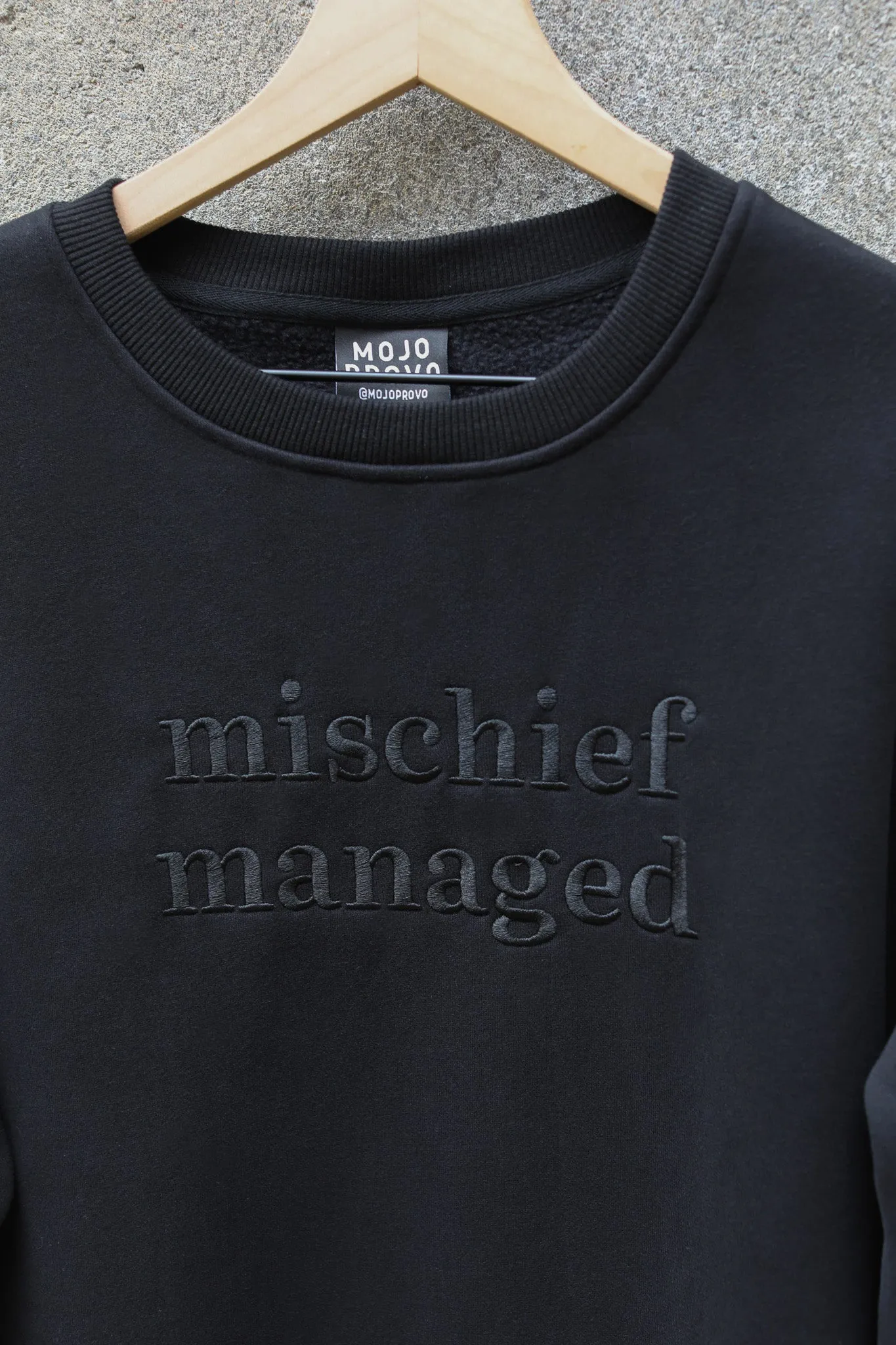 Black on Black Mischief Managed Crew sold by Mojo Provo product image thumbnail 3