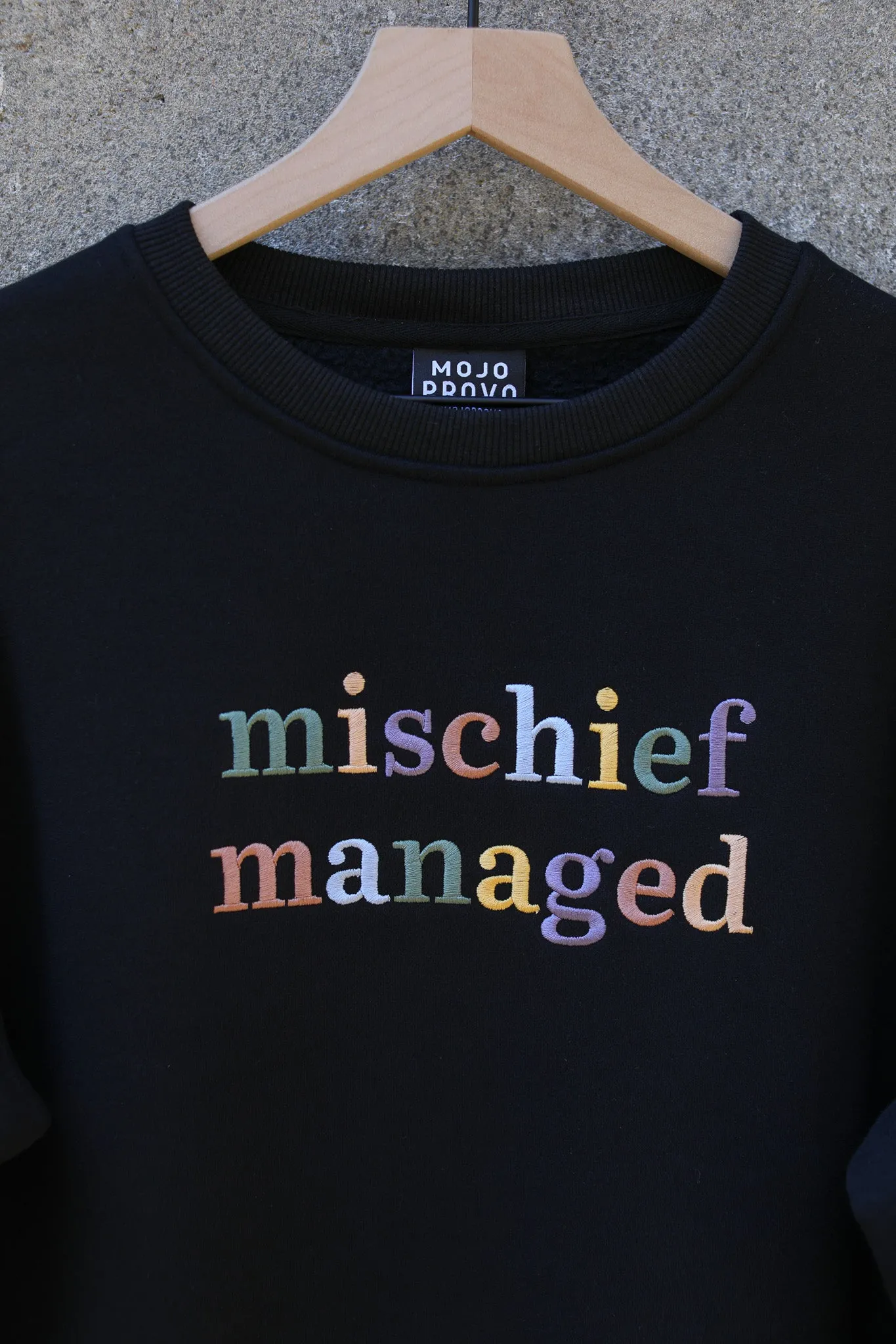 Mischief Managed Multicolored Embroidered Crew sold by Mojo Provo product image thumbnail 3
