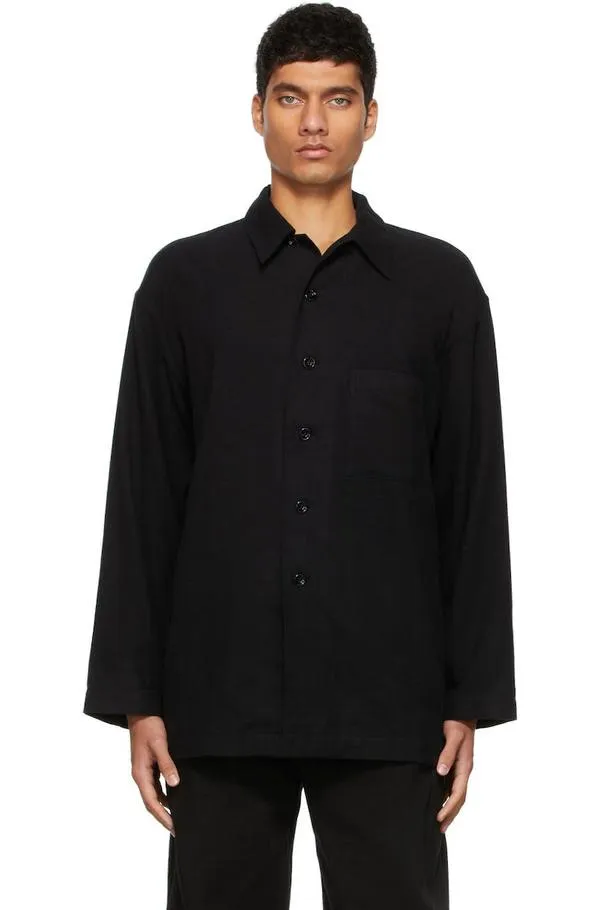 Lemaire Brushed Cotton Pyjama Shirt - Black on Garmentory sold by Garmentory