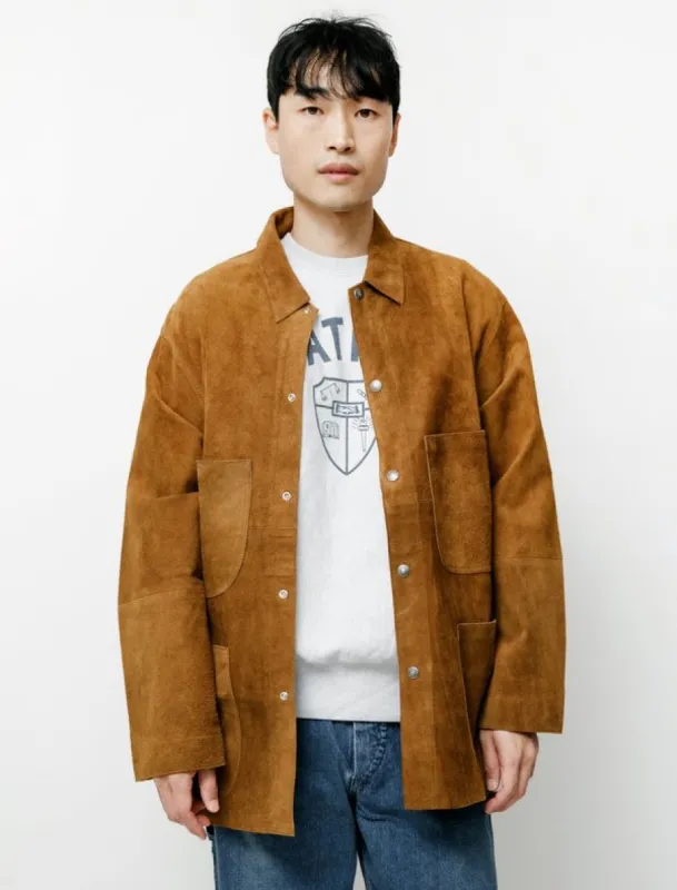 Orslow Suede Leather Utility Coverall Jacket - Brown on Garmentory sold by Garmentory