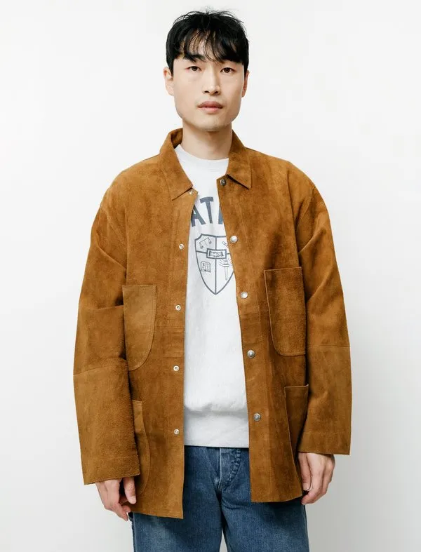 Orslow Suede Leather Utility Coverall Jacket - Brown on Garmentory sold by Garmentory