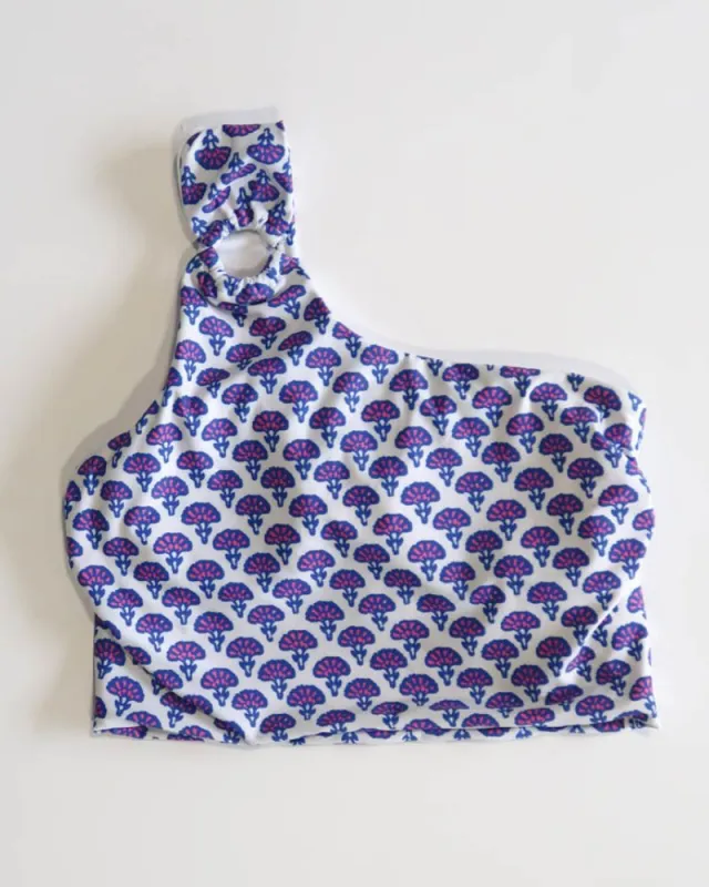 Block Floral One-Shoulder Crop Top sold by Lime Ricki