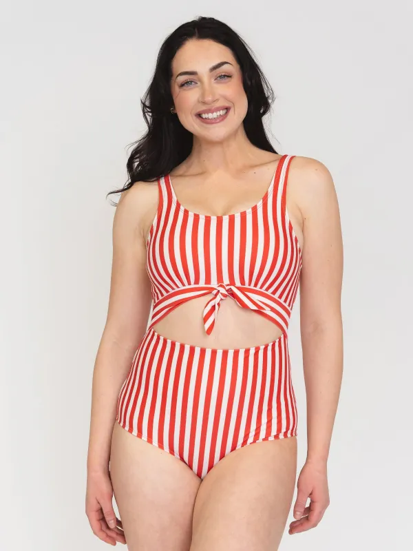 Red Stripe Knotted One-Piece made by Lime Ricki