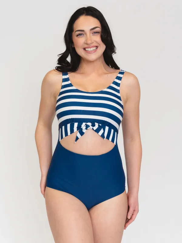 Navy Stripe Knotted One-Piece made by Lime Ricki