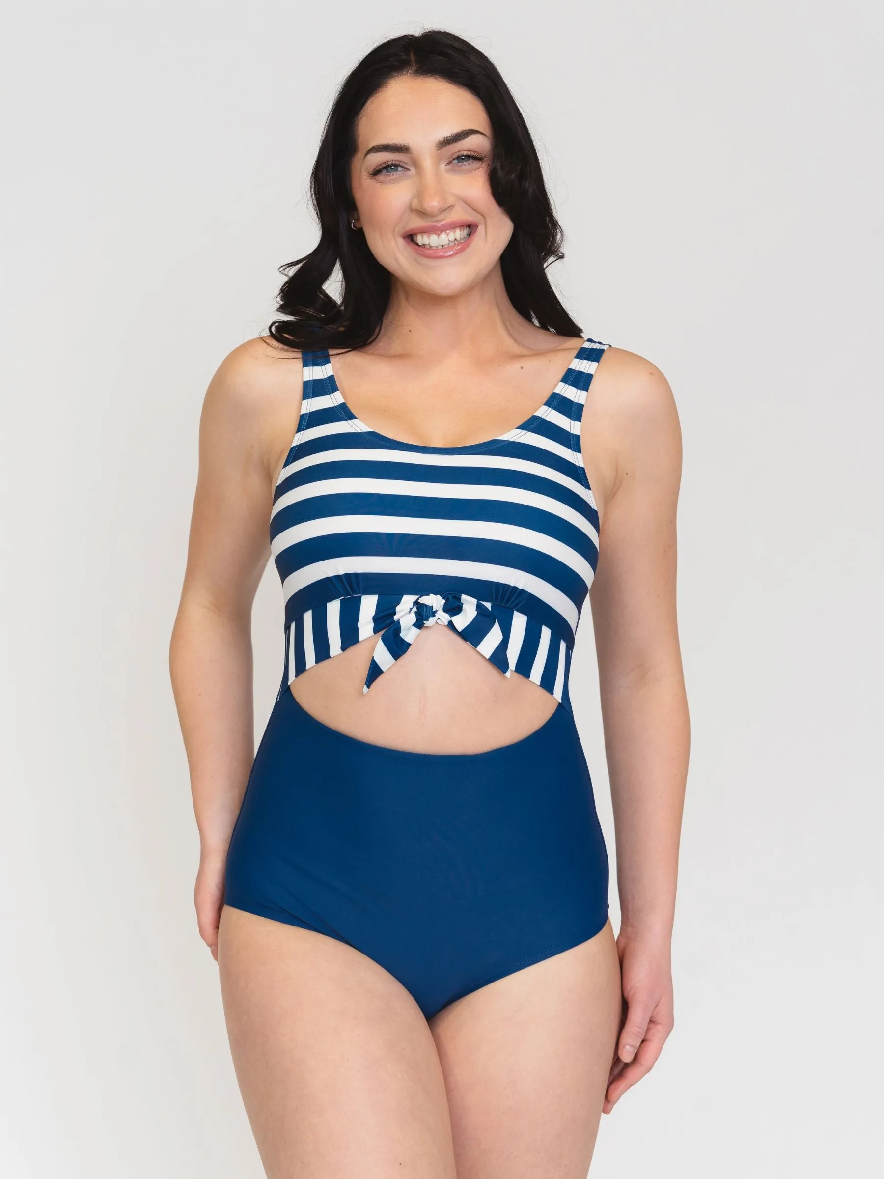 Navy Stripe Knotted One-Piece sold by Lime Ricki