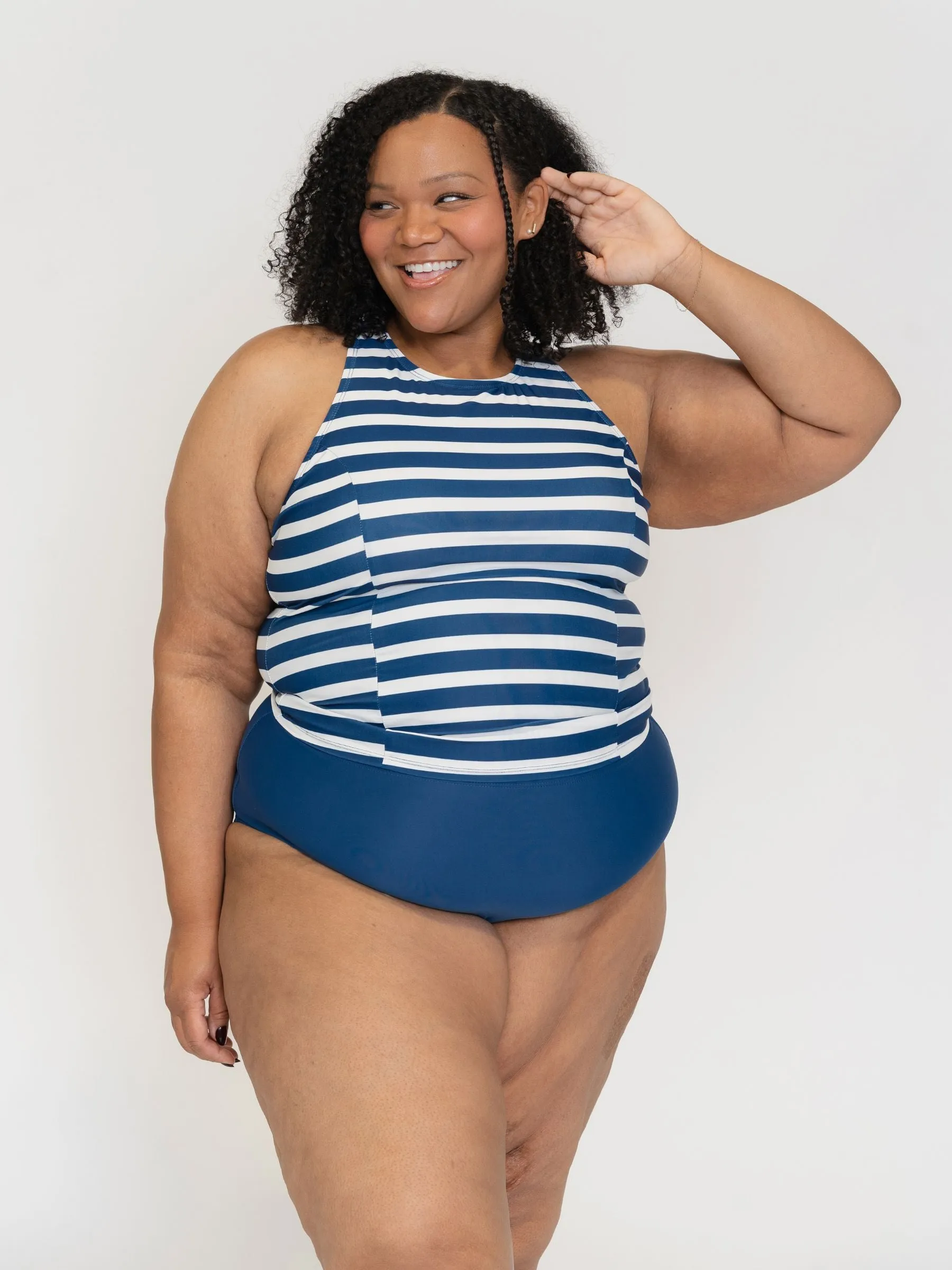 Navy Stripe Racer-Back Tankini Top sold by Lime Ricki product image thumbnail 4