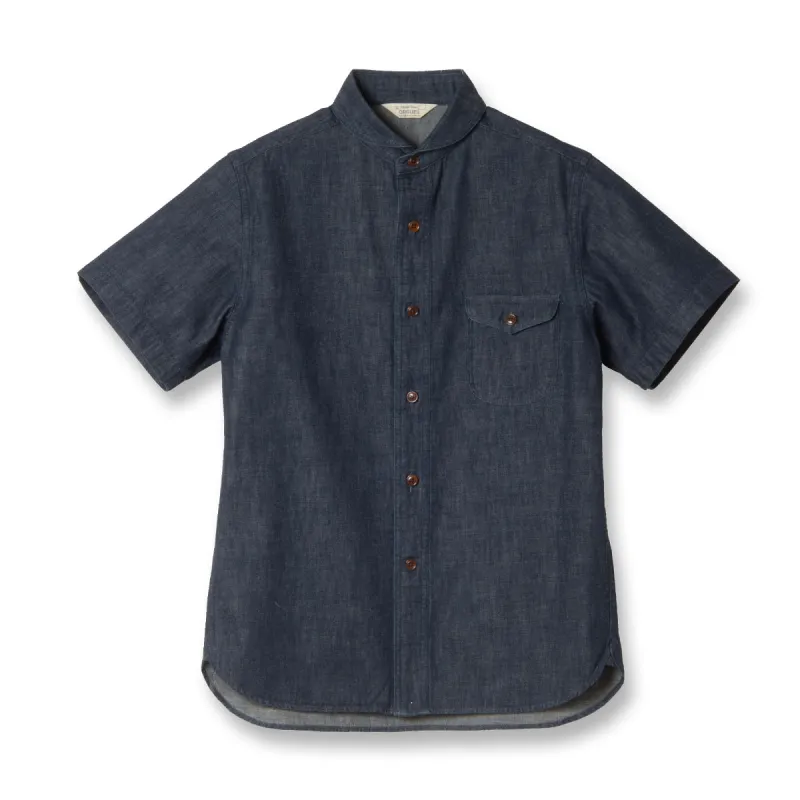 Denim Shawl Collar Short Sleeve Shirt【OR-5107S】 made by Orgueil