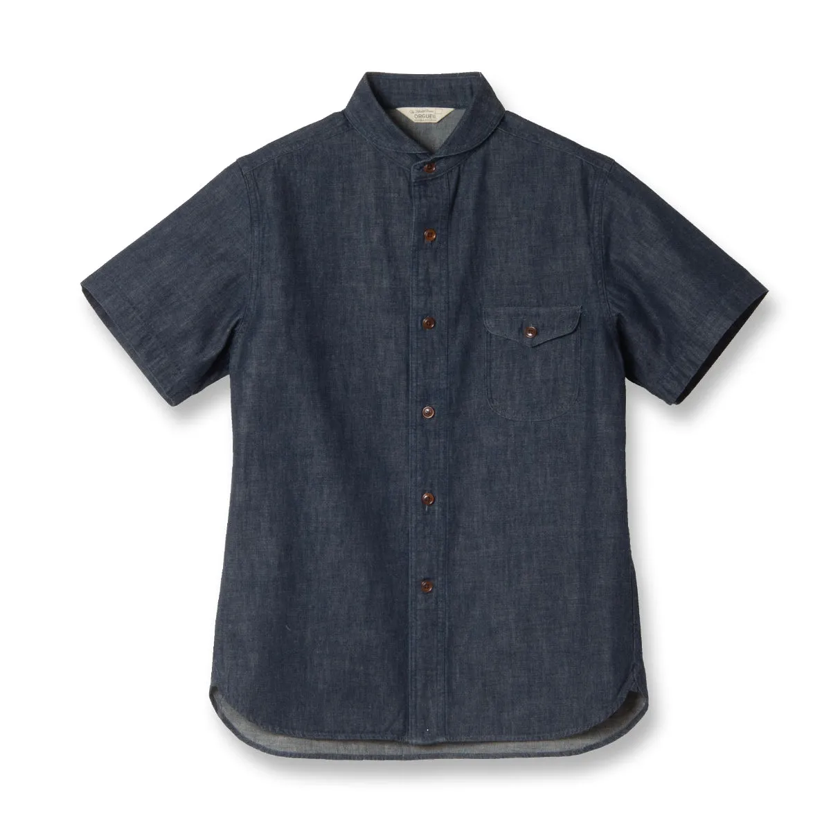 Denim Shawl Collar Short Sleeve Shirt【OR-5107S】 sold by Studio D'Artisan