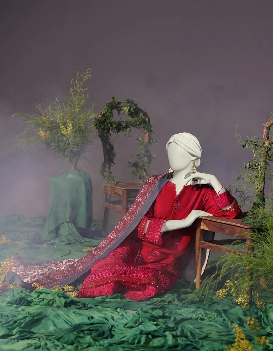 Maroon Cambric 3Pc Stitched | JJPW-JW-CD-04-1740 sold by Junaid Jamshed product image thumbnail 3