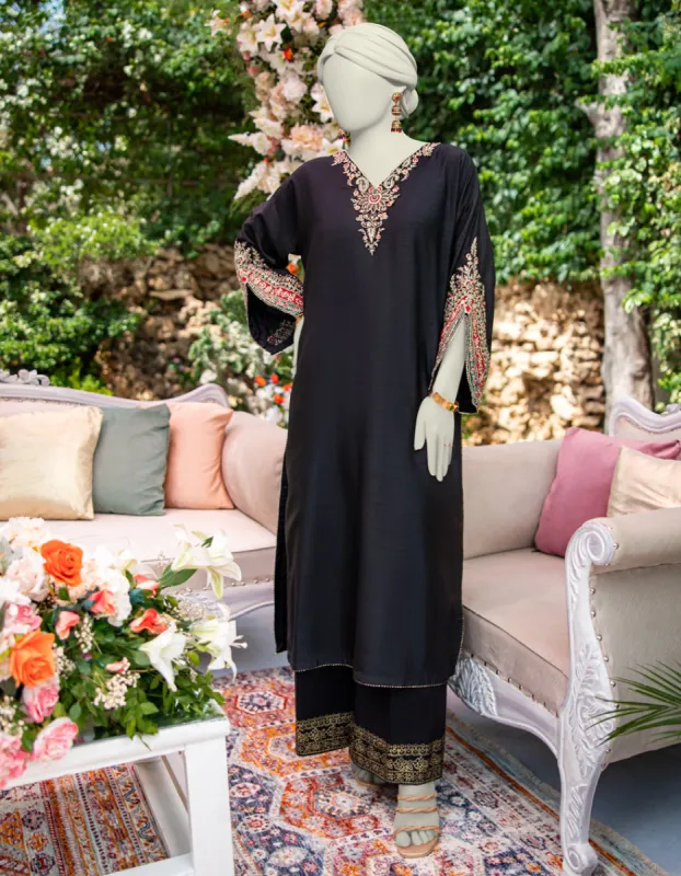 Black Raw Silk Kurti | JJLK-JWS-CD-04-3018 sold by Junaid Jamshed
